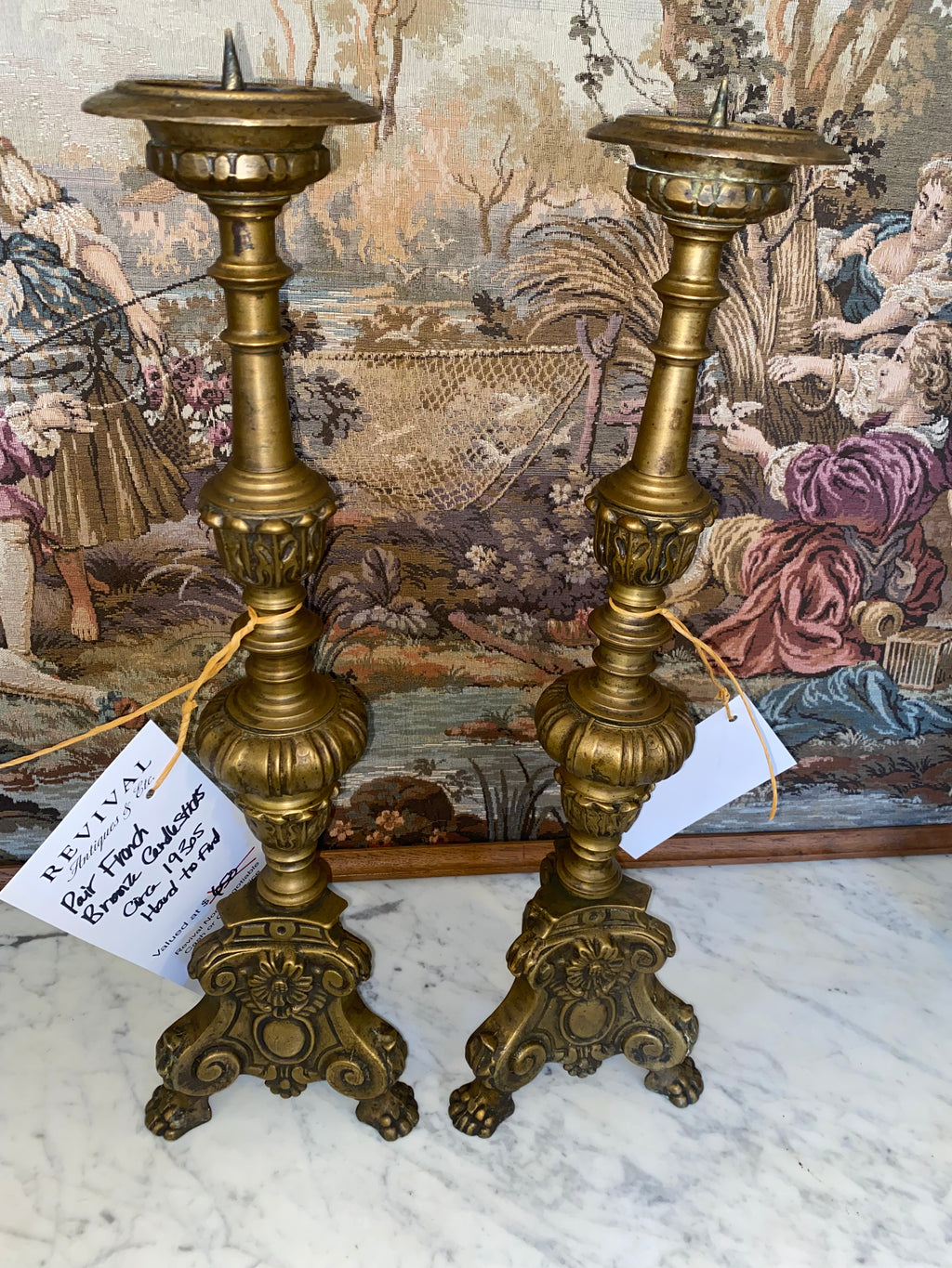 Pair of French Bronze Candlesticks C. 1930s