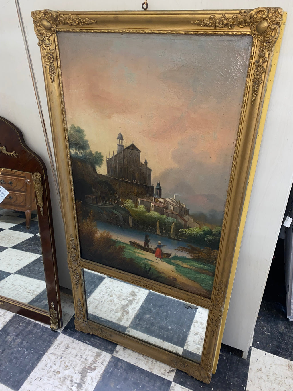 Antique French Gilt Trumeau Mirror C. 1890