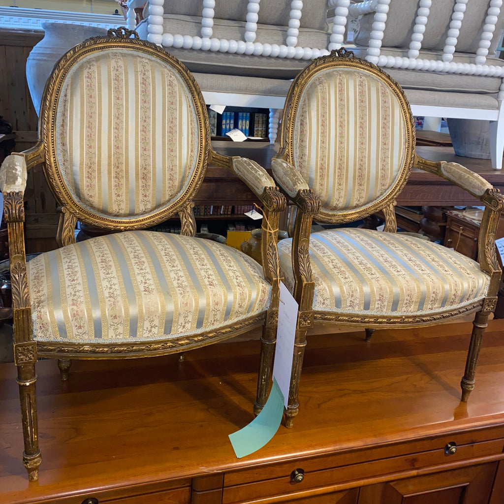 Pair of AS IS French Gilt Arm Chairs C. 1920s