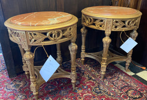 New Pair of Gilt Round Marble Topped End Tables