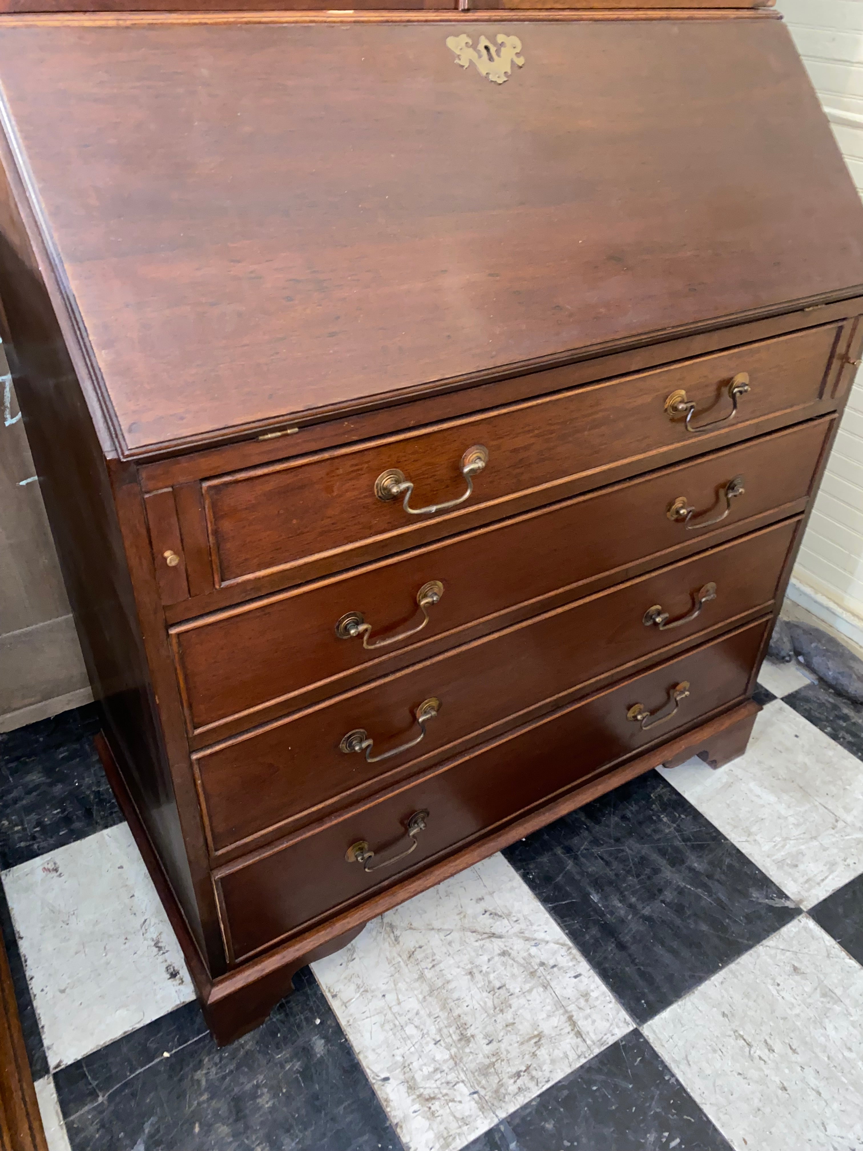 English Mahogany Secretary Bookcase C. 1920