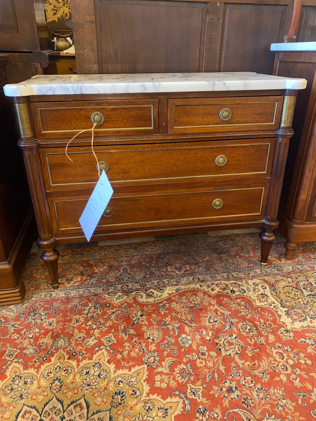 Antique French Mahogany Marble Topped Chest C. 1920s