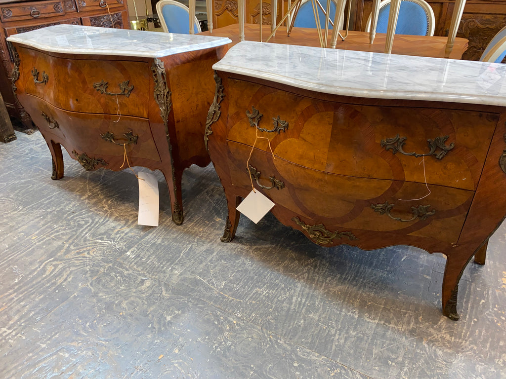 Matched Pair of New Reproduction Bombe Marble Top Chests