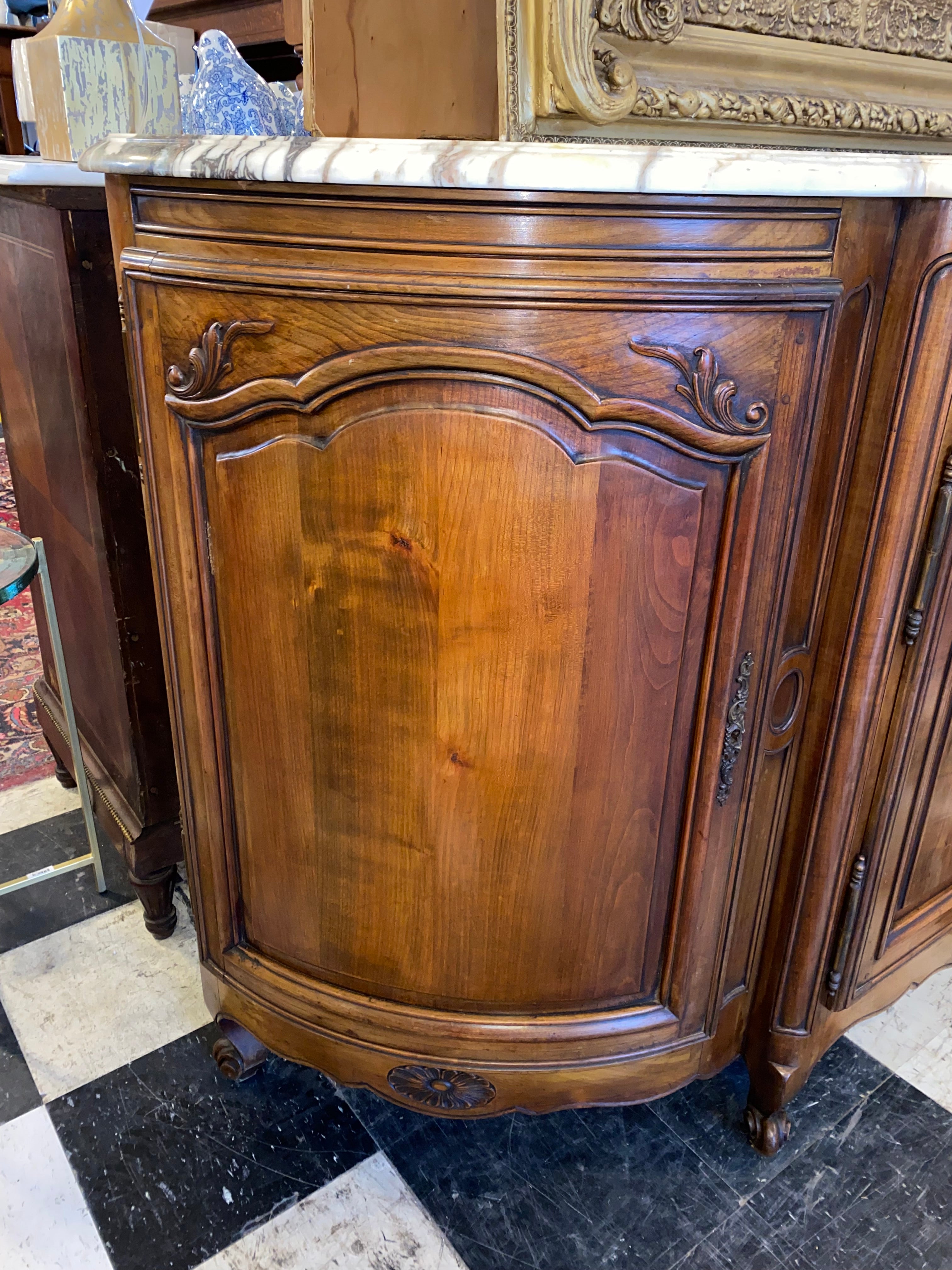 French Walnut Marble Topped Sideboard C. 1920s