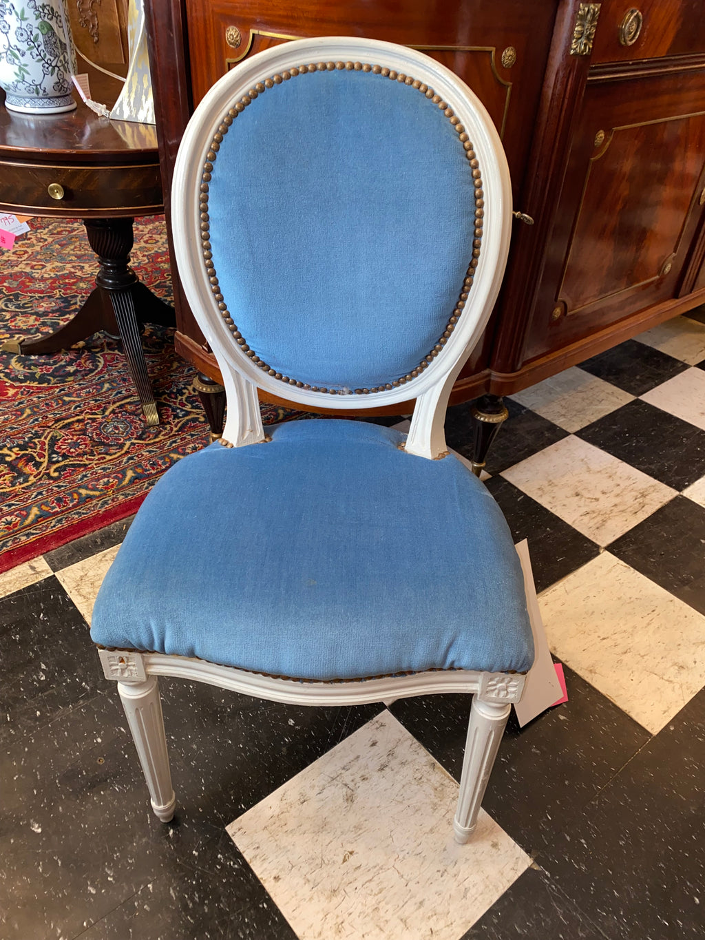 Set of 6 French Velvet Dining Chairs C. 1920