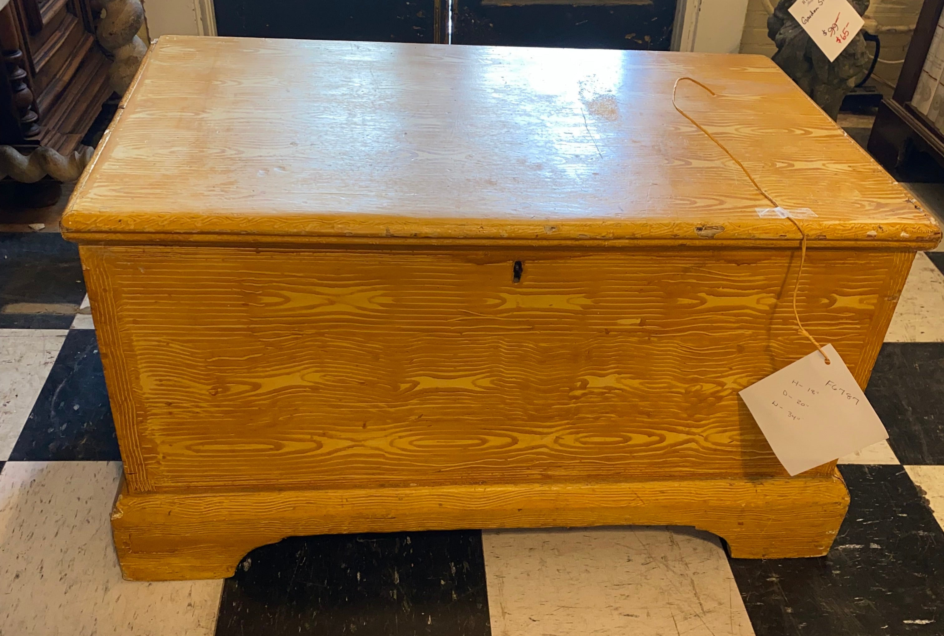 Antique Lift Top Pine Trunk