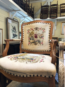 Vintage French Needle Point Arm Chair  From Europe