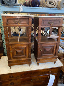 Pair of French Renaissance Style Marble Topped Bedside Cabinets C. 1900