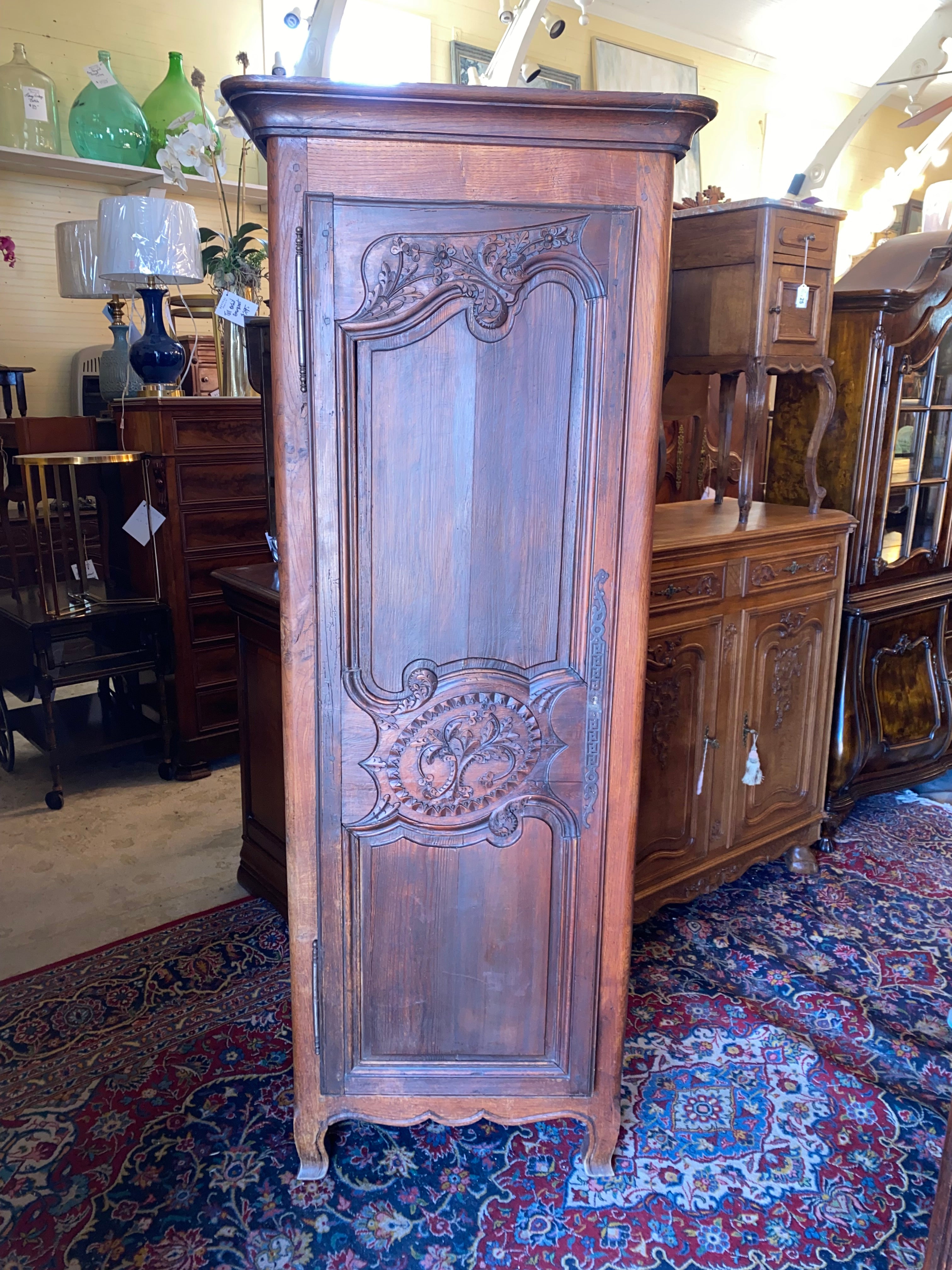 Carved Oak One Door French Armoire Cabinet C. 1920s