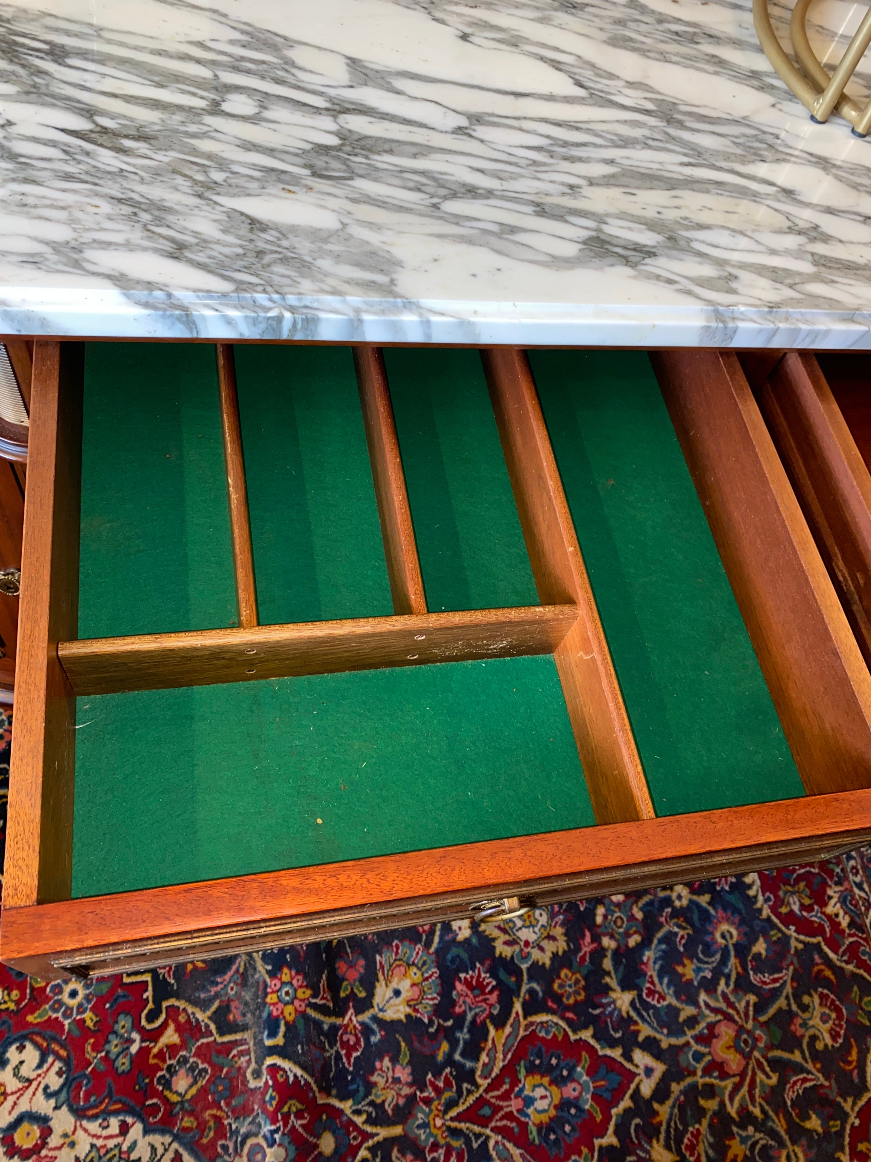 French Marble Top Mahogany Sideboard C. 1920s