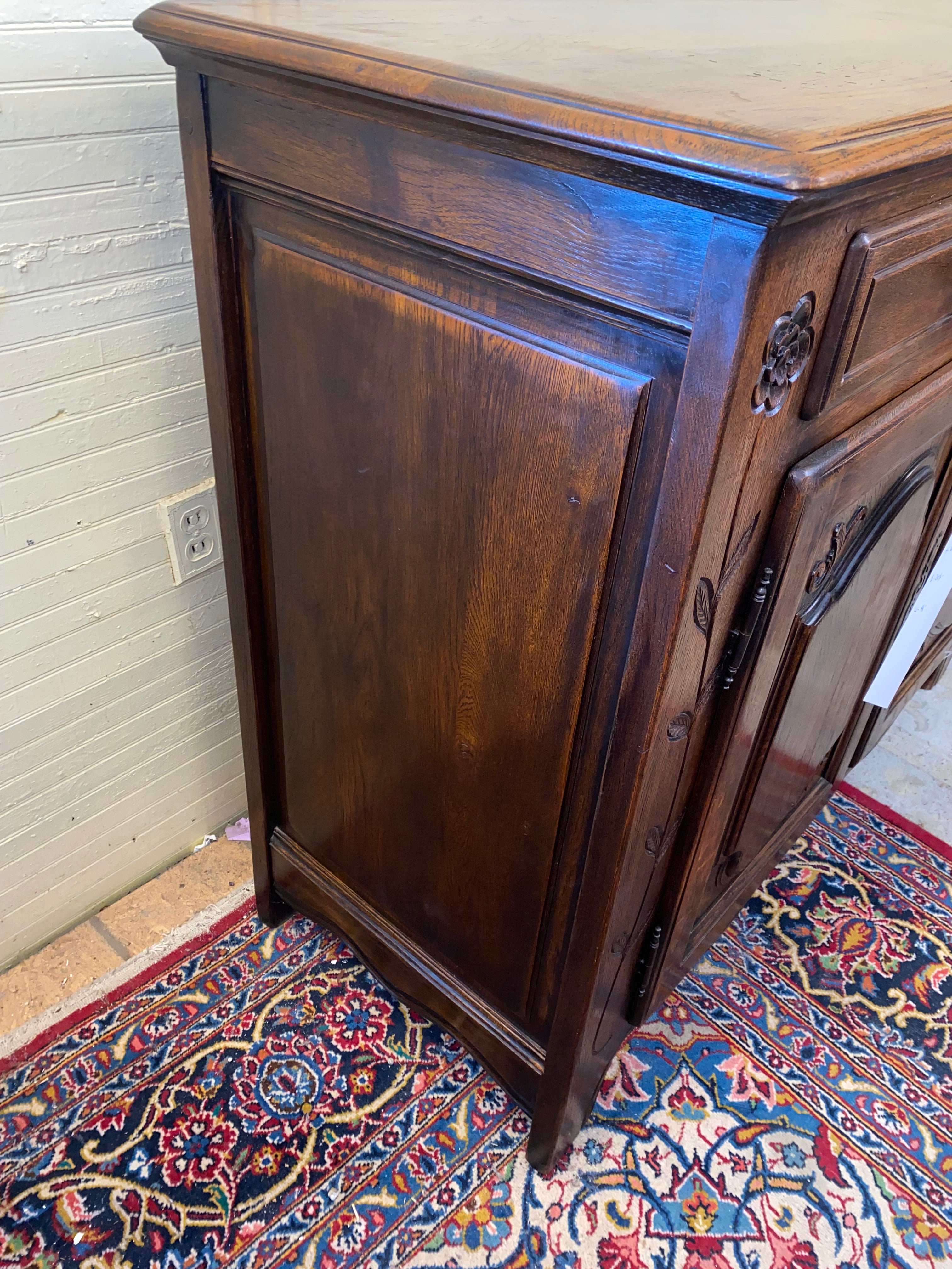 French Provincial Carved Oak Sideboard C. 1940s