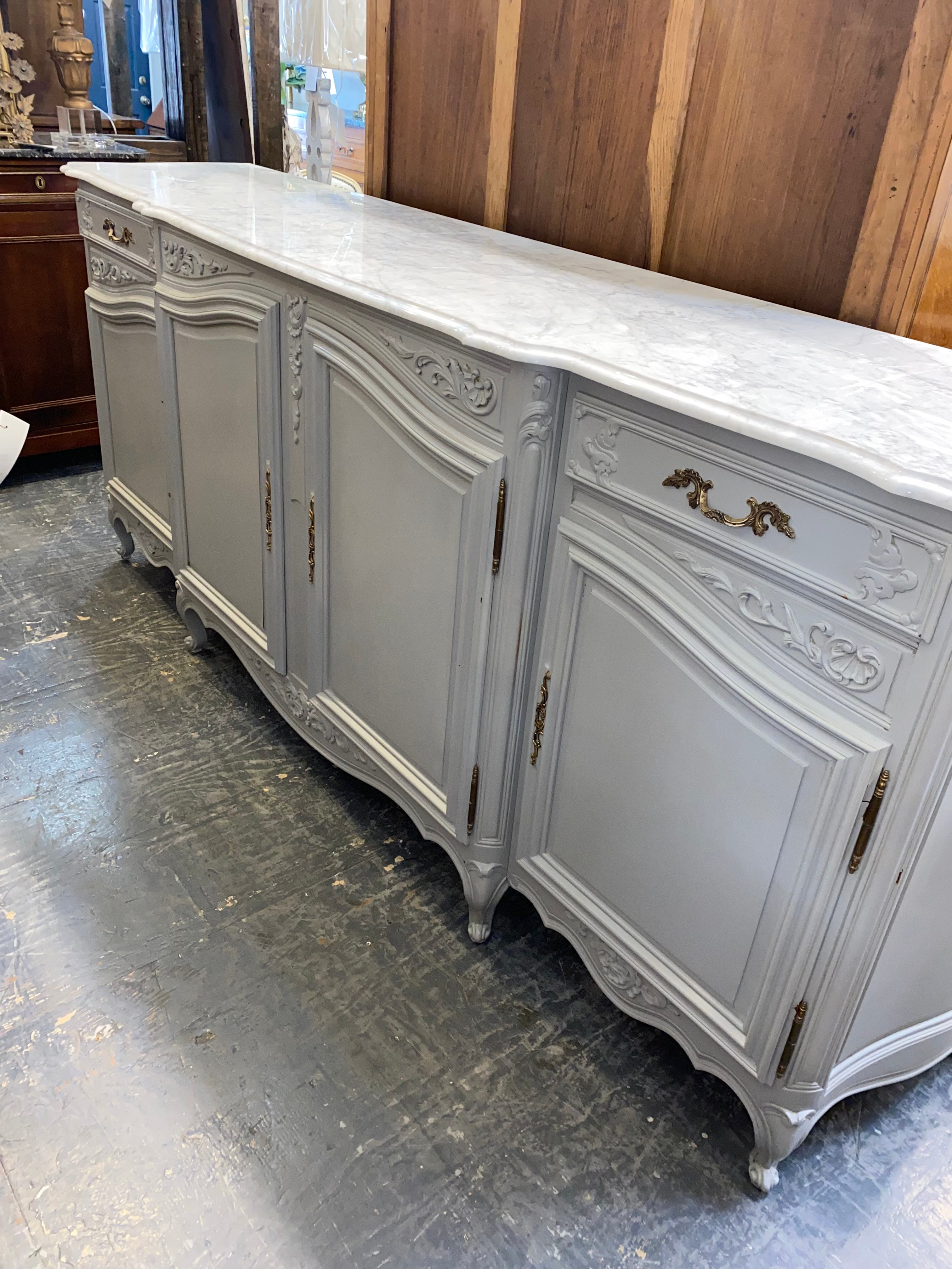 Painted French Marble Topped Sideboard C. 1930s