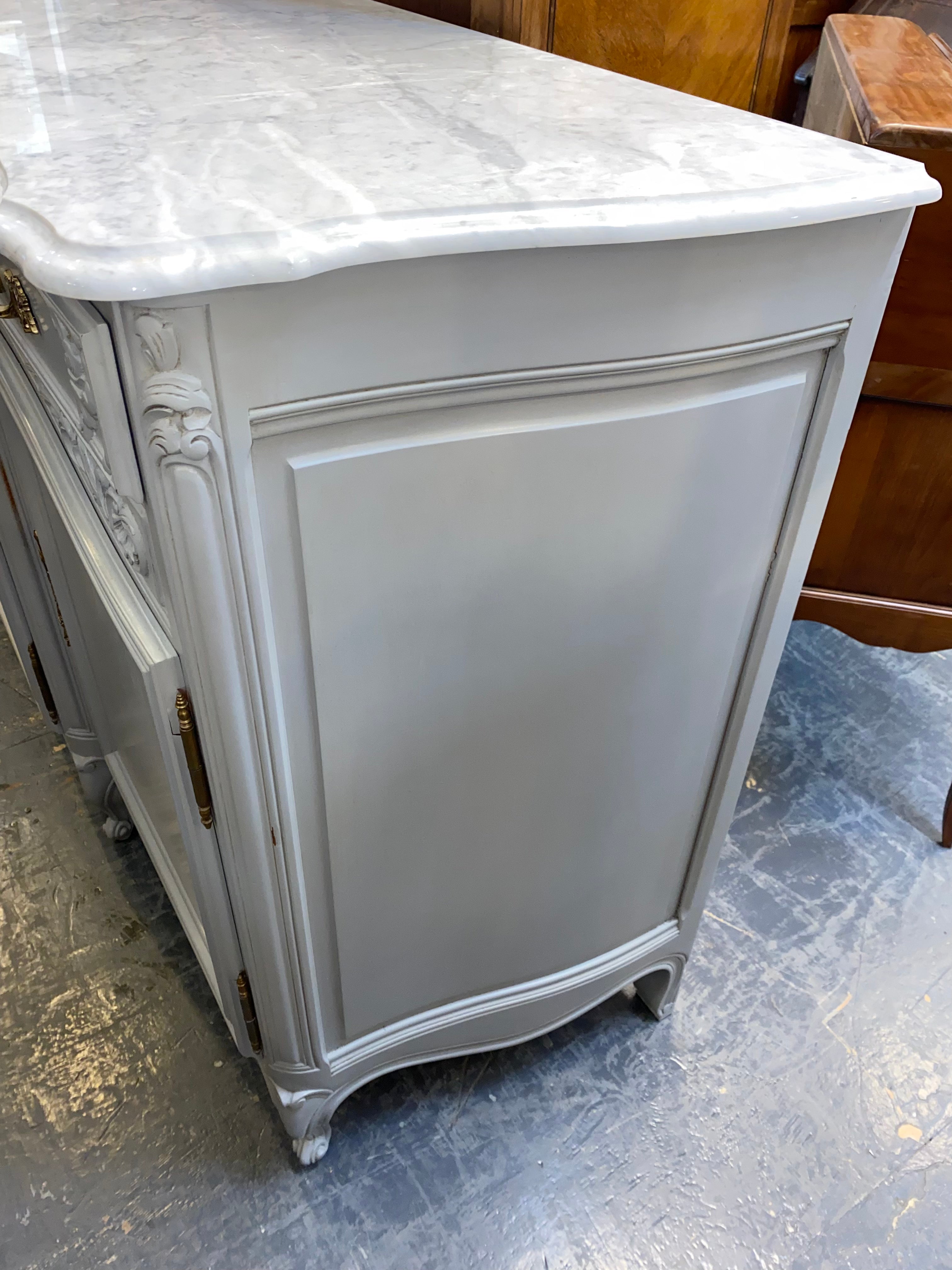 Painted French Marble Topped Sideboard C. 1930s