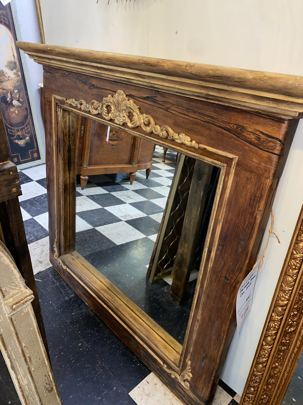 Gilt and Walnut Over Mantle Mirror C. 1940s