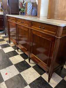 French Empire Mahogany Marble Topped Sideboard C. 1930s