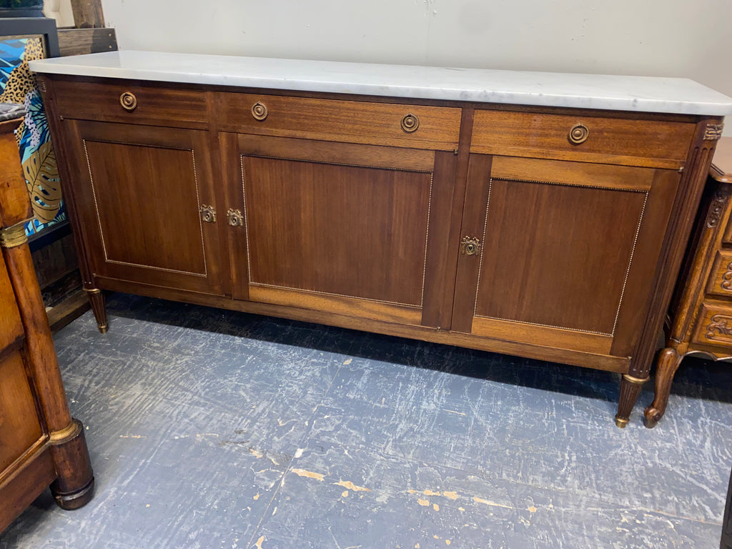 French Marble Topped Mahogany Sideboard C. 1920