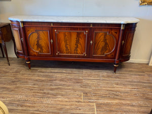 Flame Mahogany Marble Topped Sideboard C. 1930