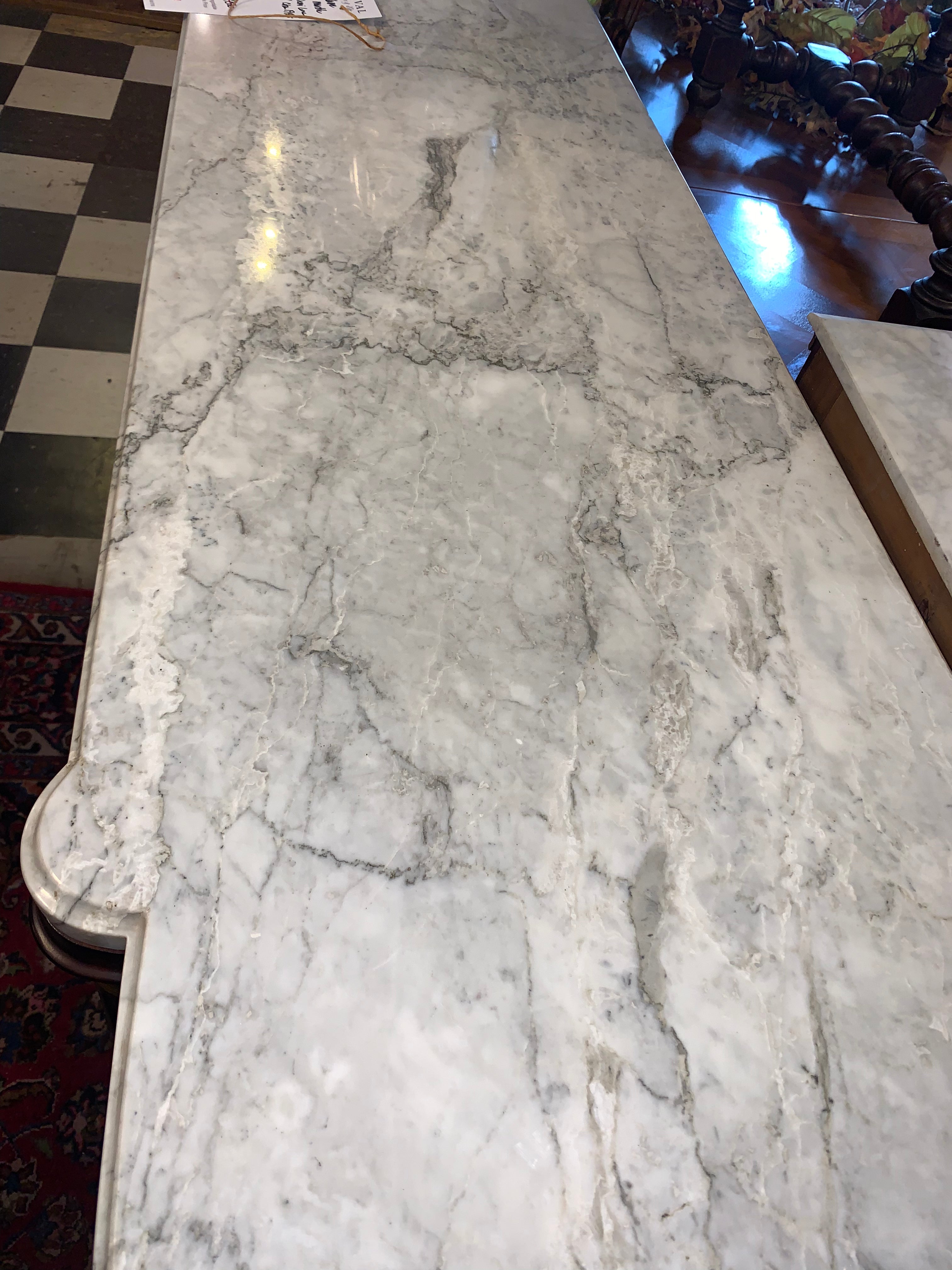 Antique Flame Mahogany Marble Top Demi Lune Sideboard  c.1940s