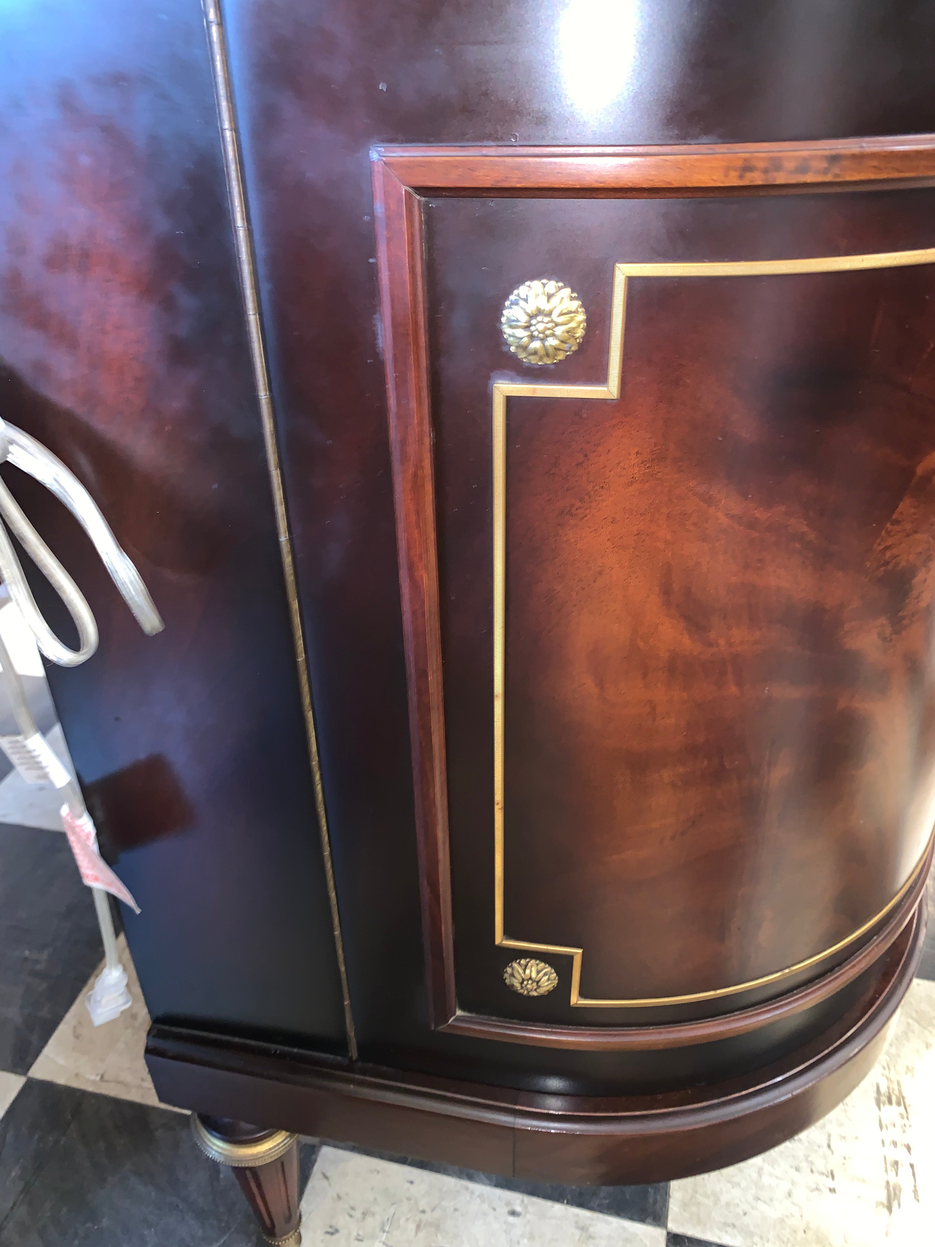 Antique Flame Mahogany Marble Top Demi Lune Sideboard  c.1940s