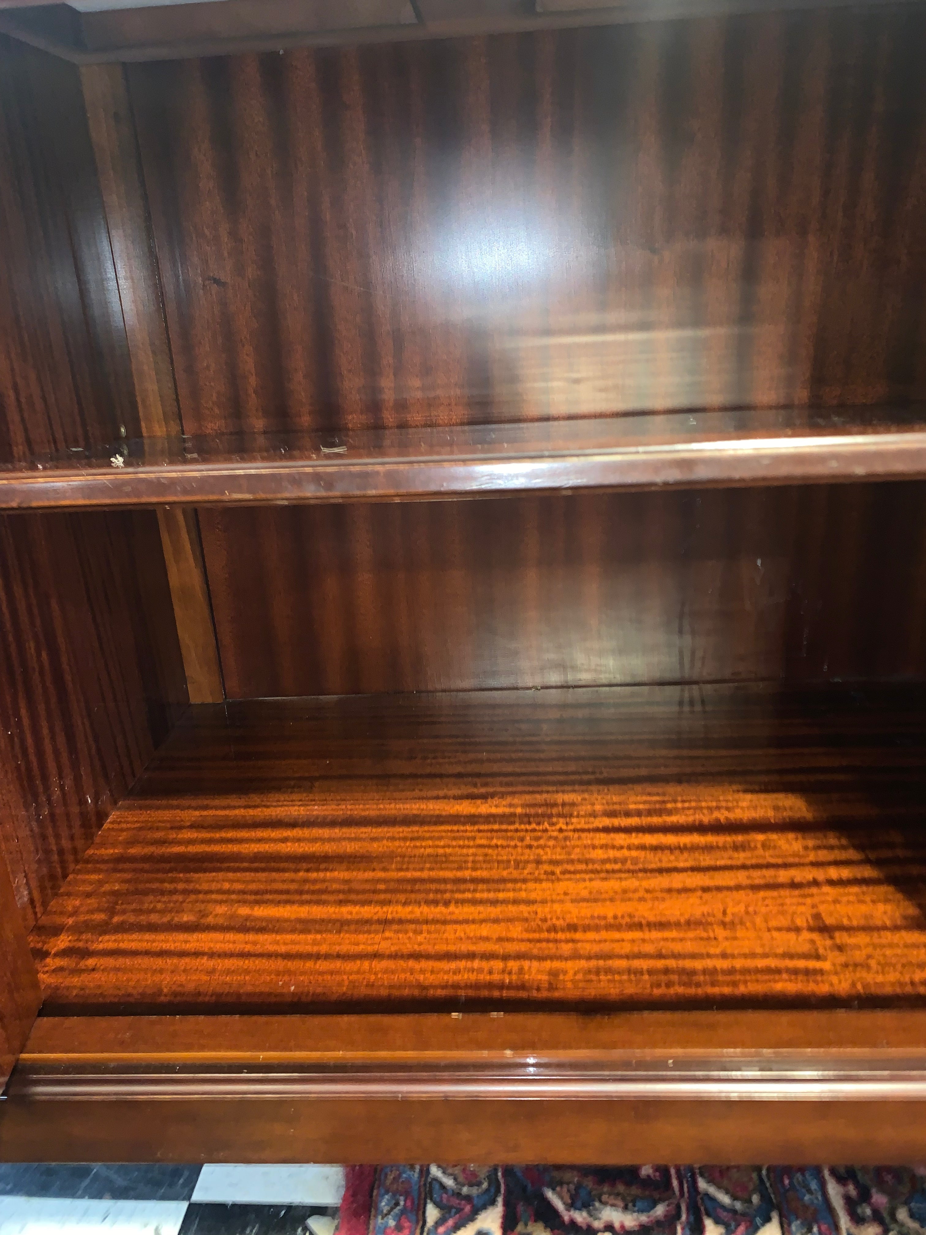 Antique Flame Mahogany Marble Top Demi Lune Sideboard  c.1940s