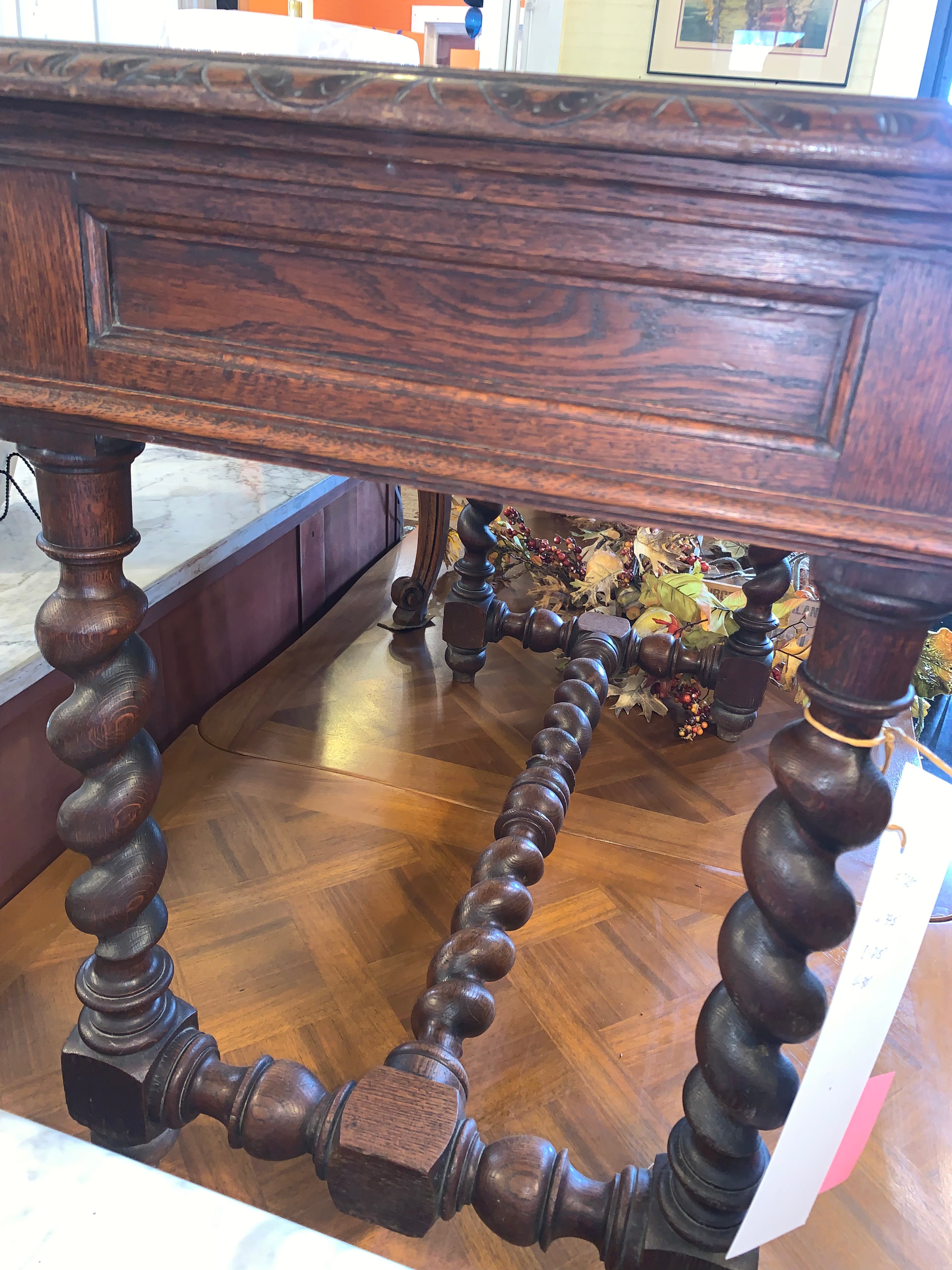 Hard To Find Renaissance Carved Dark Oak Petite Writing Desk  c.1900