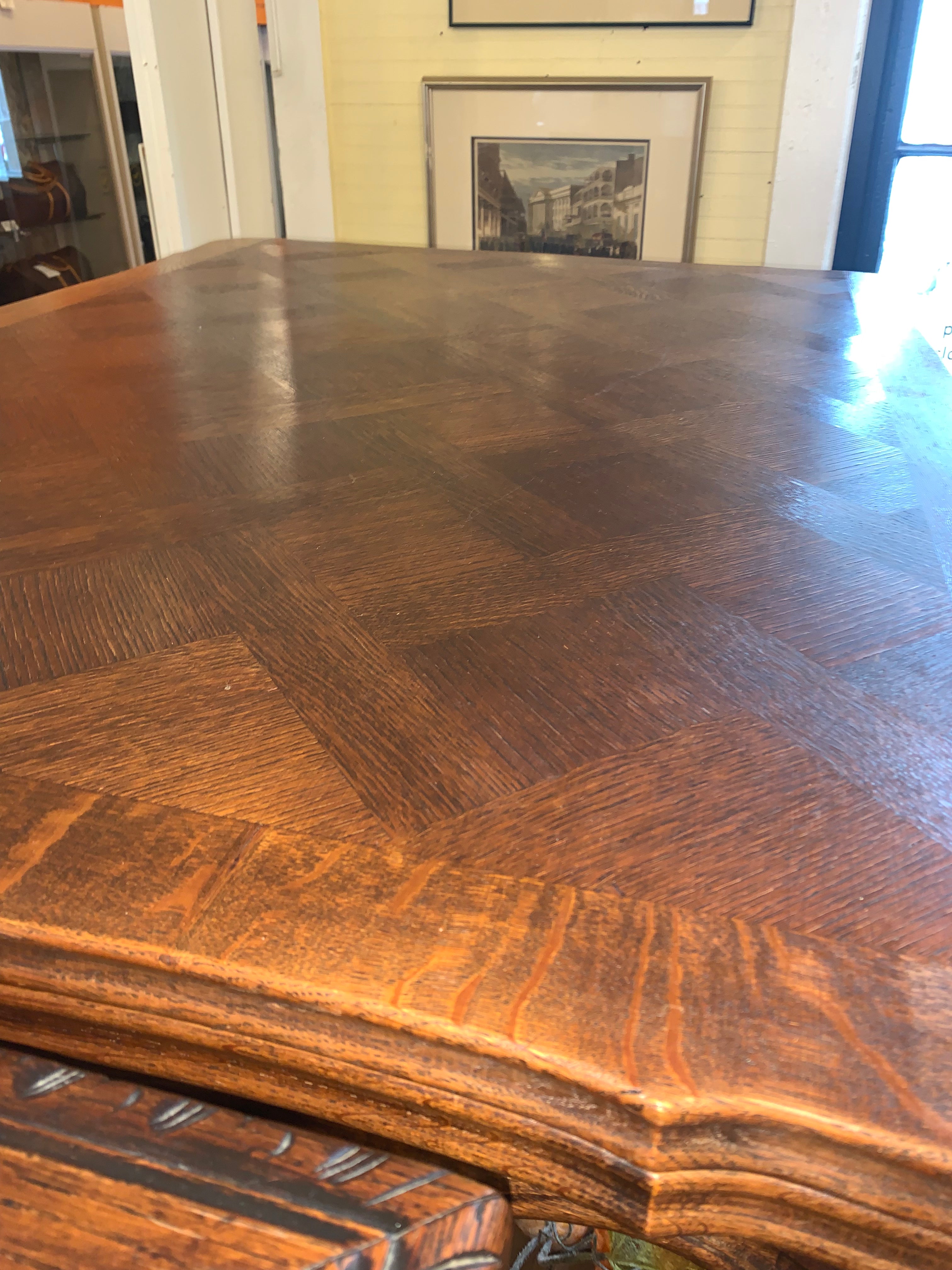 Hard To Find Small French Draw Leaf Table In Oak  c.1920s