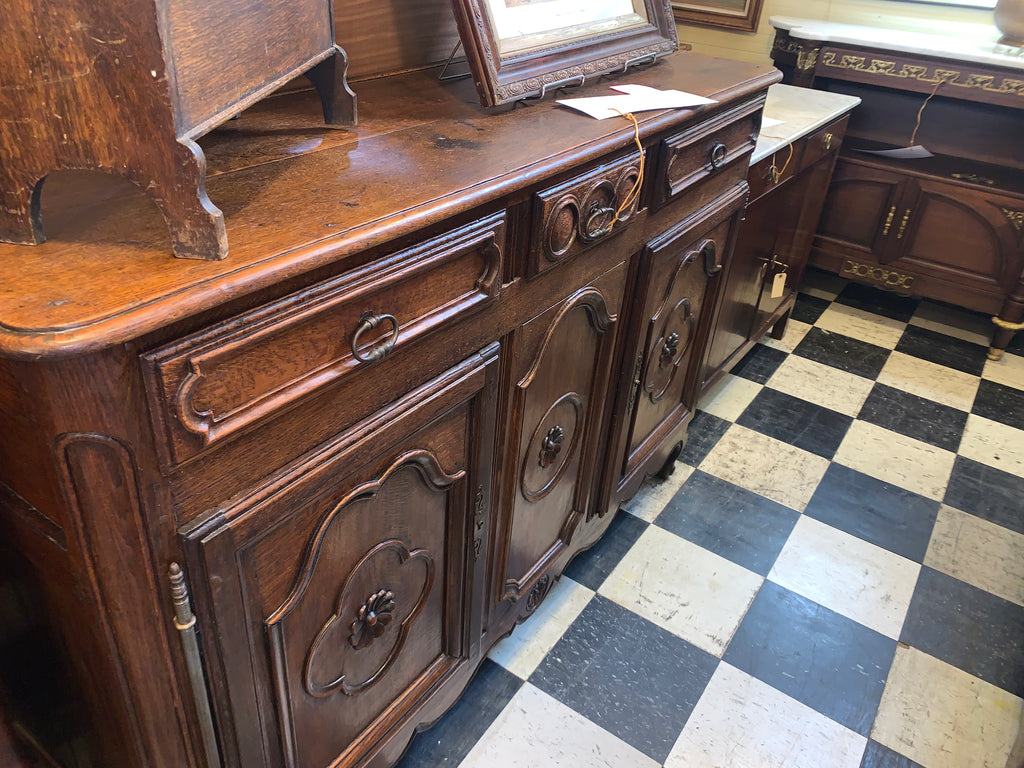 French Provincial Carved Oak Antique Sideboard  c.1880s GREAT SIZE