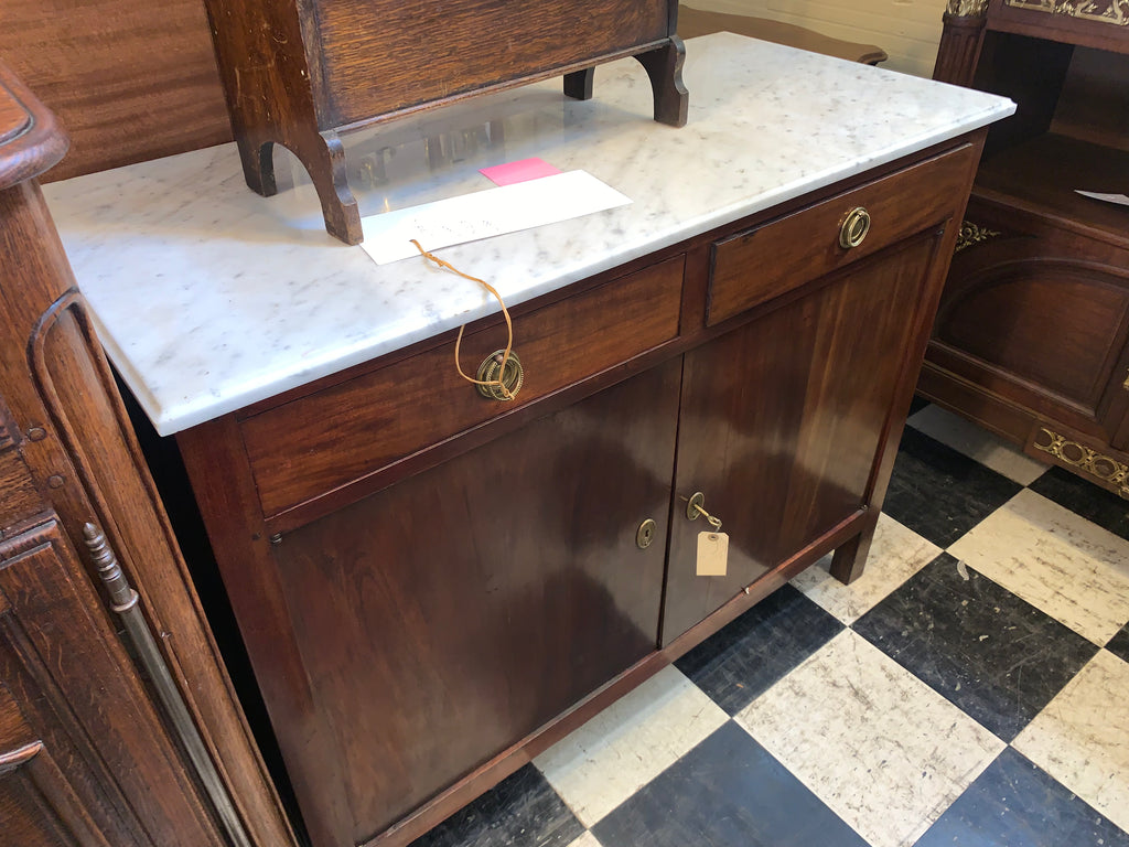 Unusual Petite French Mahogany Marble Top Sideboard  c.1900
