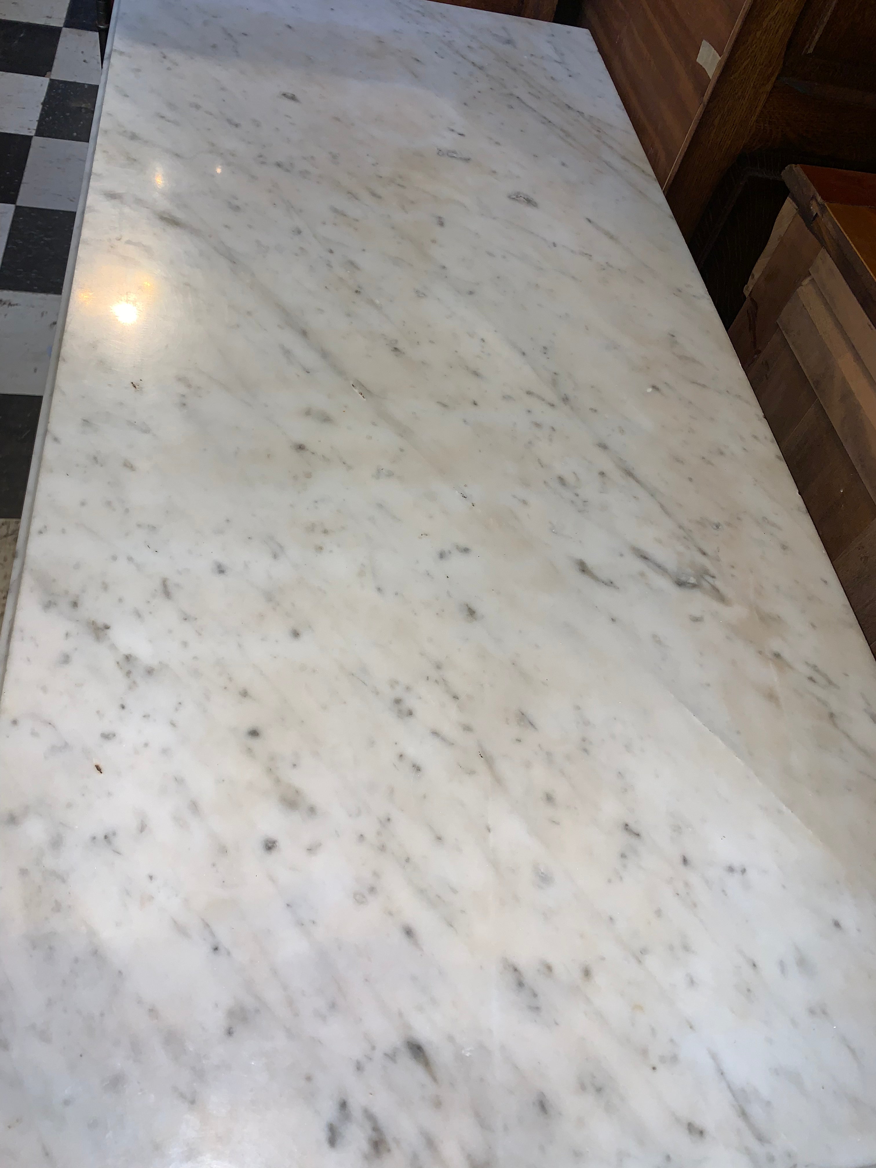 Unusual Petite French Mahogany Marble Top Sideboard  c.1900