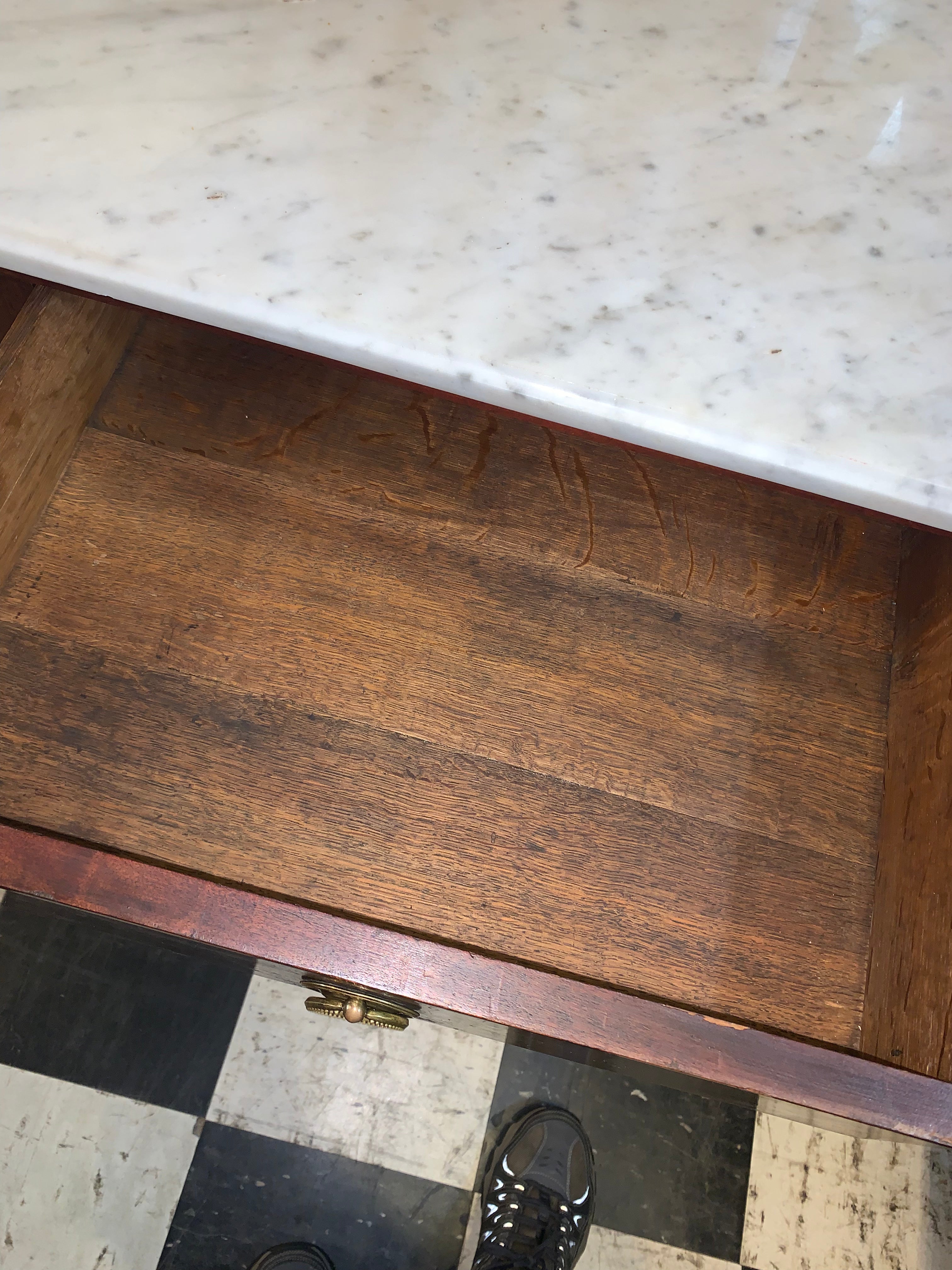 Unusual Petite French Mahogany Marble Top Sideboard  c.1900