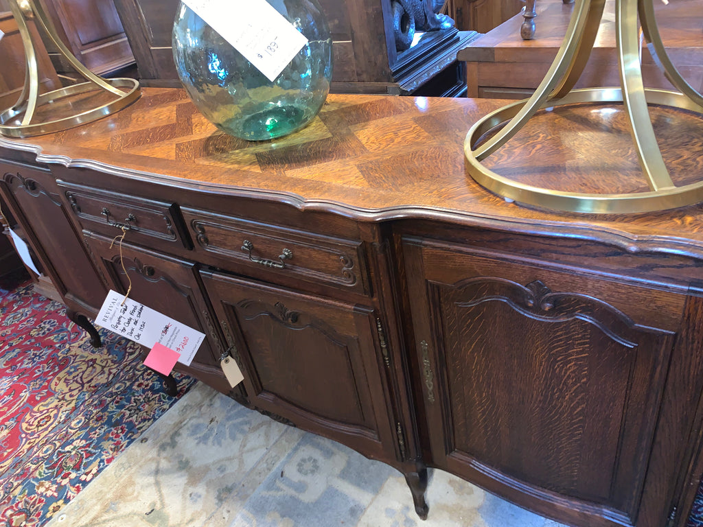 Parquetry Inlaid Top Country French Dark Oak Sideboard  c.1930s