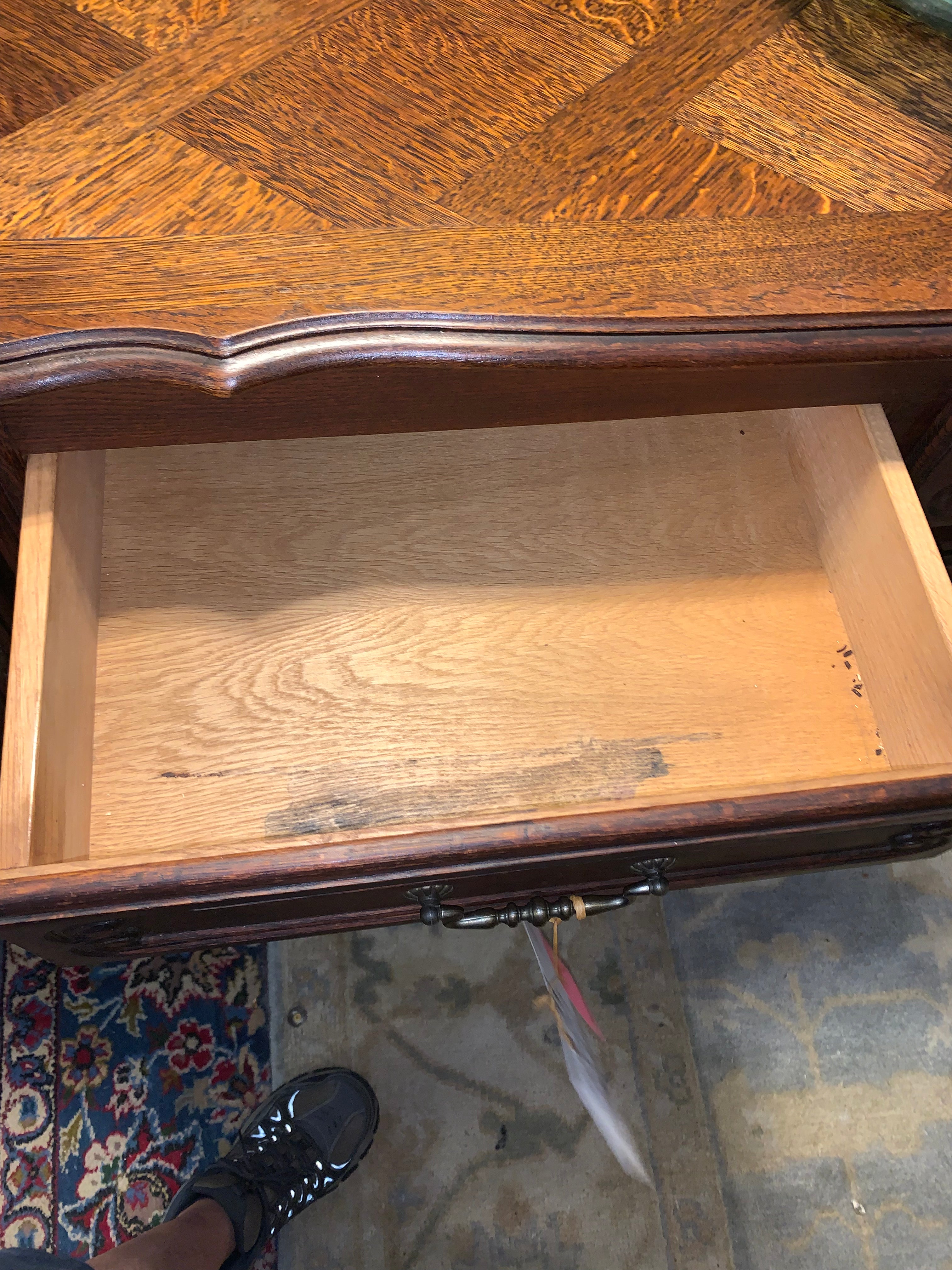Parquetry Inlaid Top Country French Dark Oak Sideboard  c.1930s