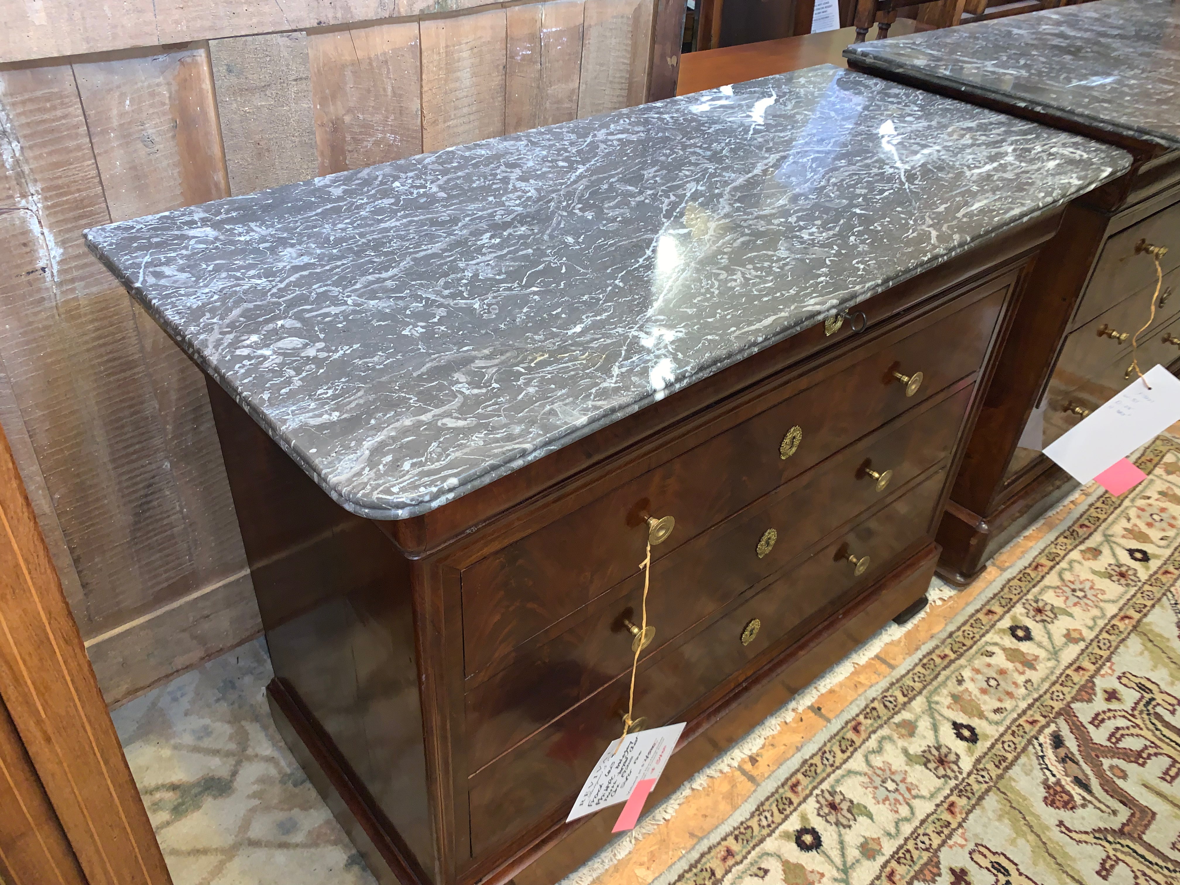 French Louis Philippe Mahogany Marble Top Chest  c.1920s
