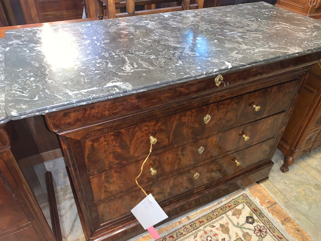 Flame Mahogany Louis Philippe Marble Top Chest  c.1900