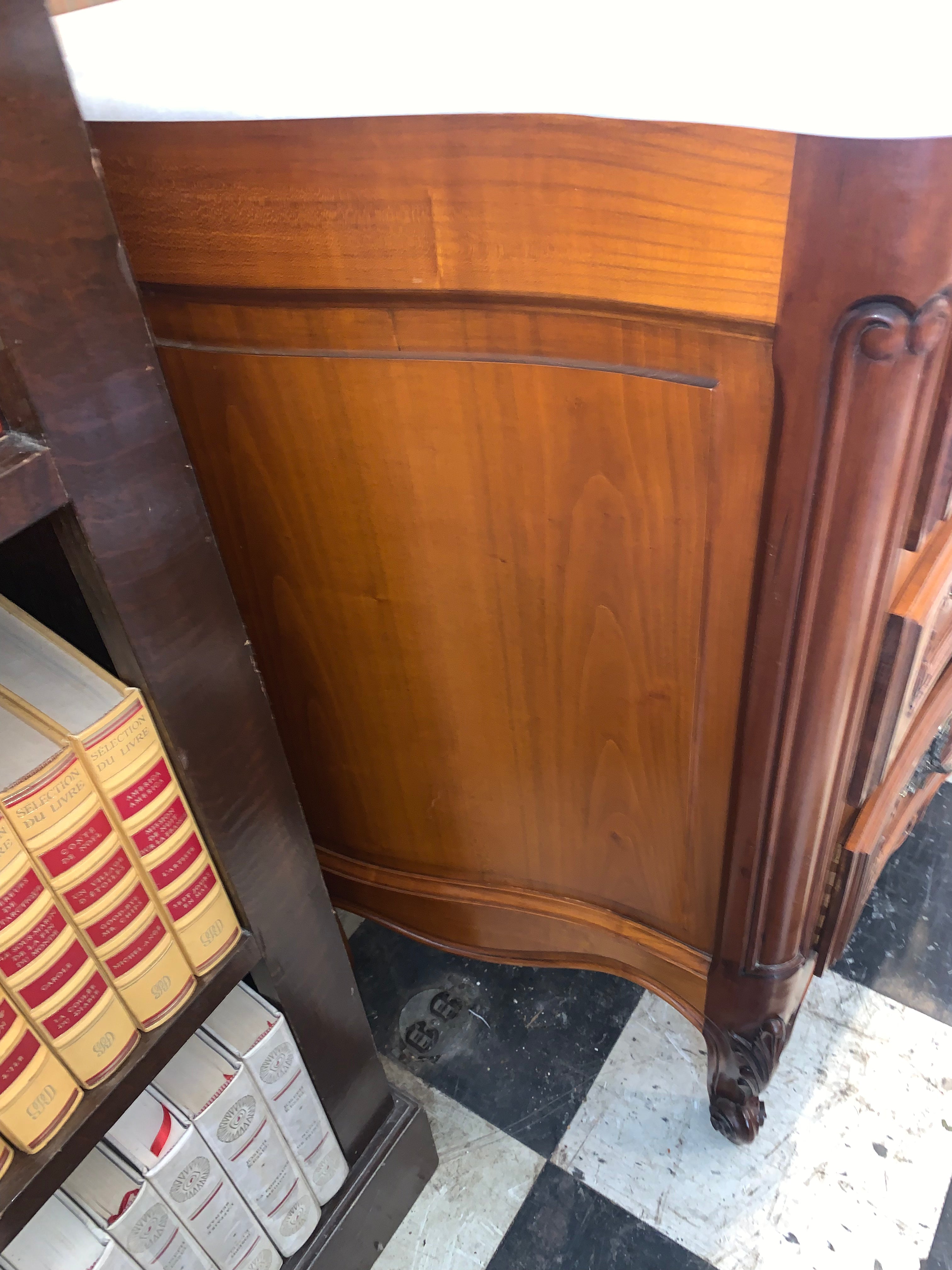 Vintage French Fruitwood Marble Top Chest  c.1940s