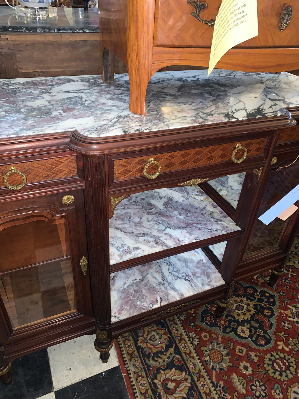 Louis XVI Marble Top French Sideboard w/ marble shelves Great Size  c.1920