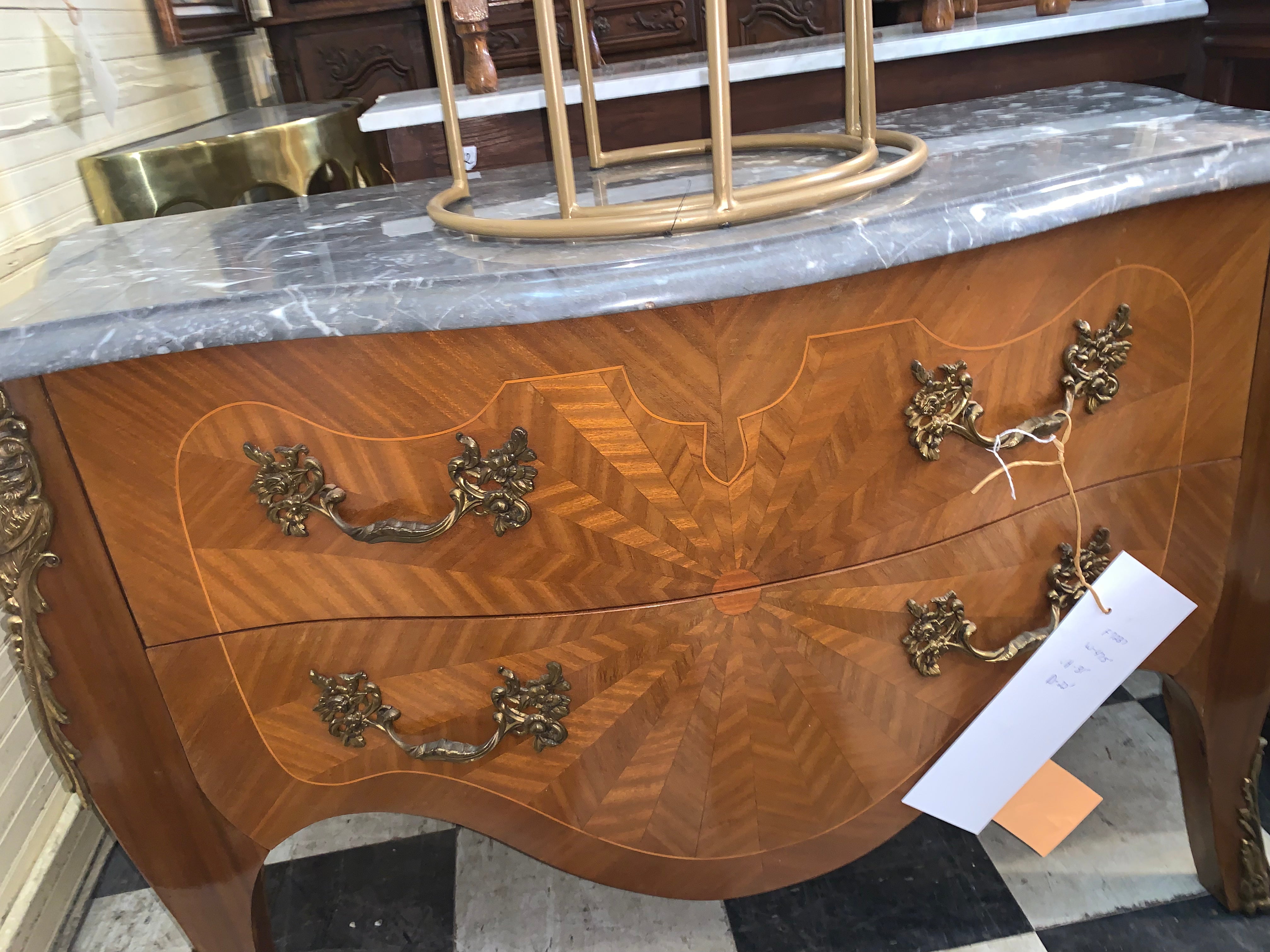 Louis XV Marble Top Mahogany Chest Ormolu Trim  c.1920