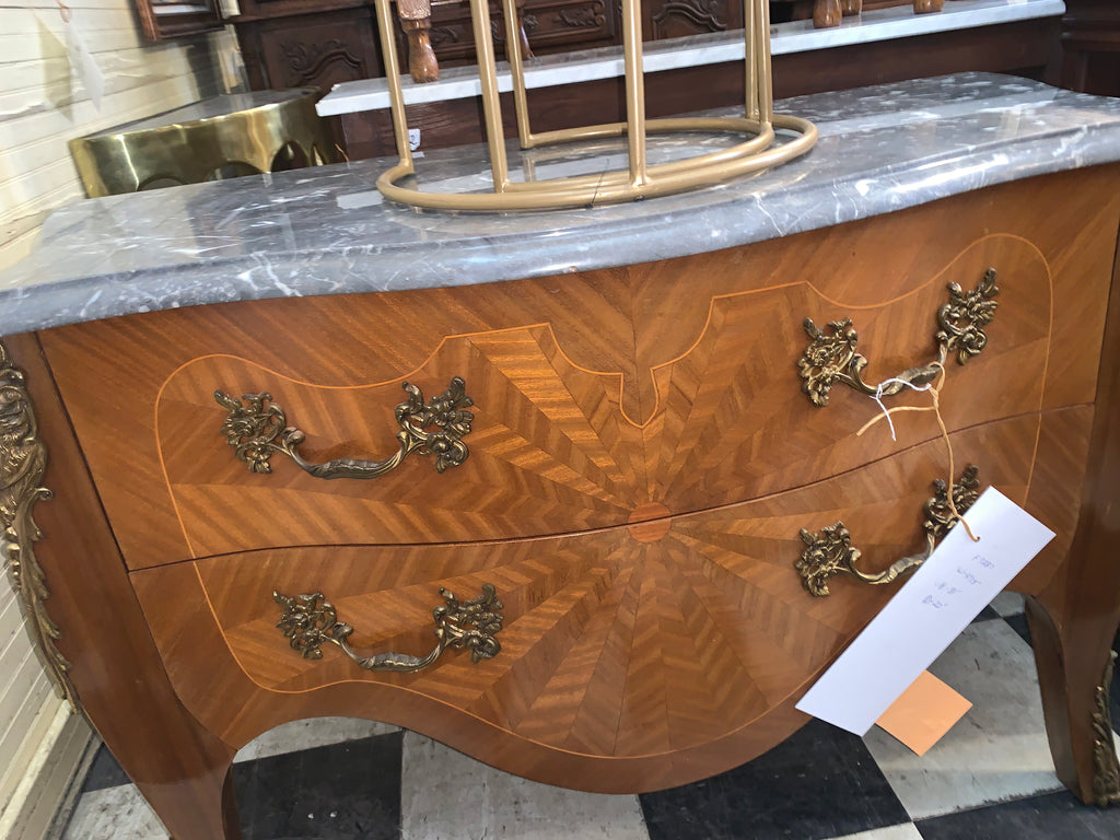 Louis XV Marble Top Mahogany Chest Ormolu Trim  c.1920