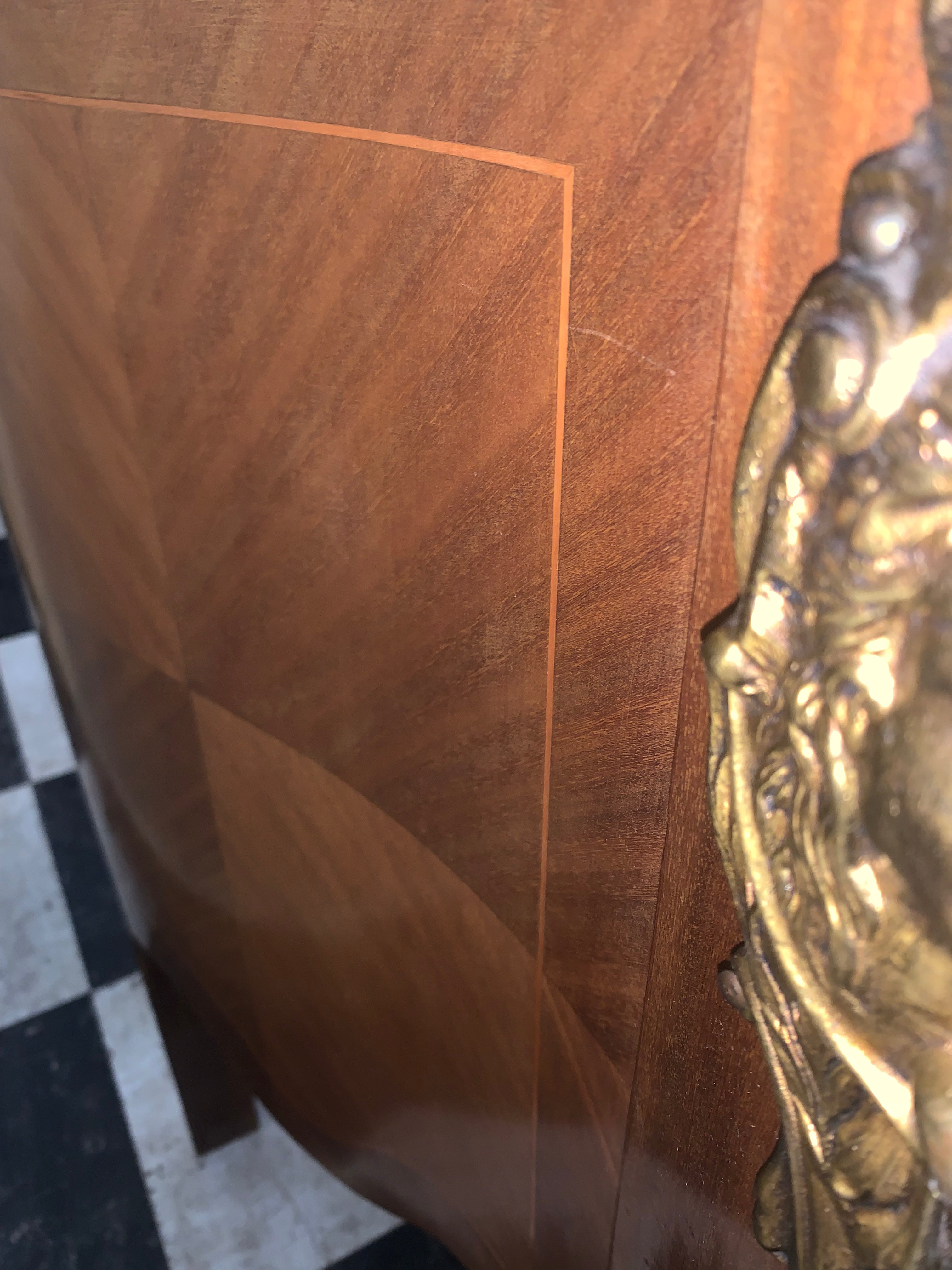 Louis XV Marble Top Mahogany Chest Ormolu Trim  c.1920