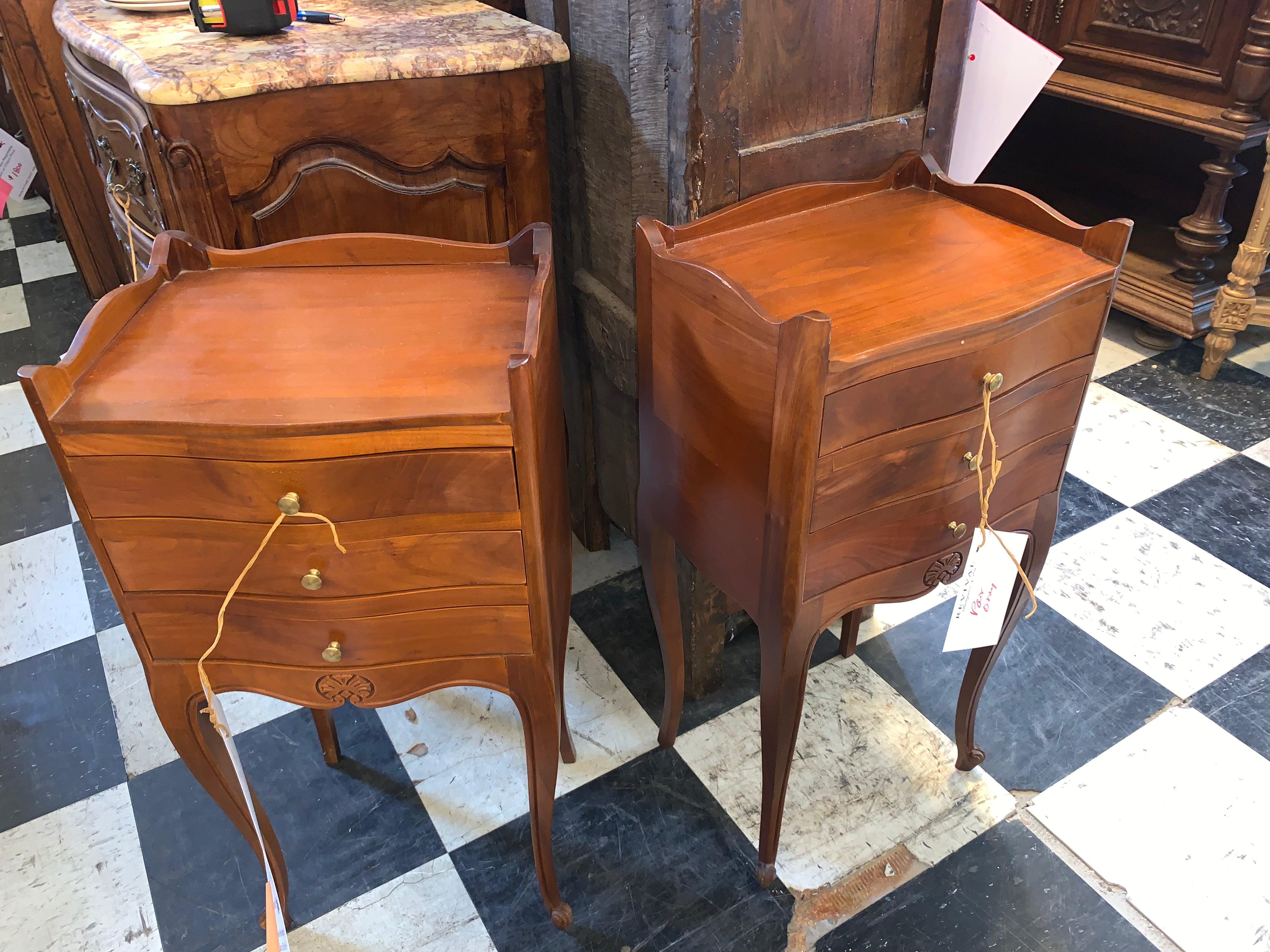Pair Fruitwood French Bedside Cabinets Petite  c.1940s