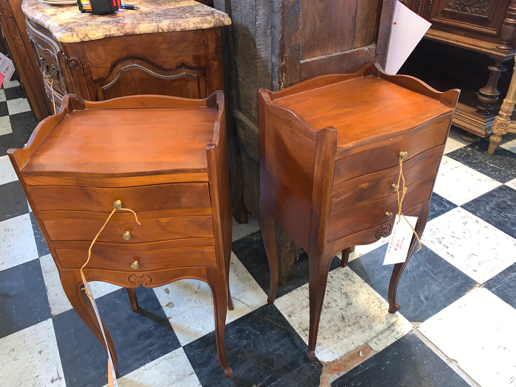 Pair Fruitwood French Bedside Cabinets Petite  c.1940s