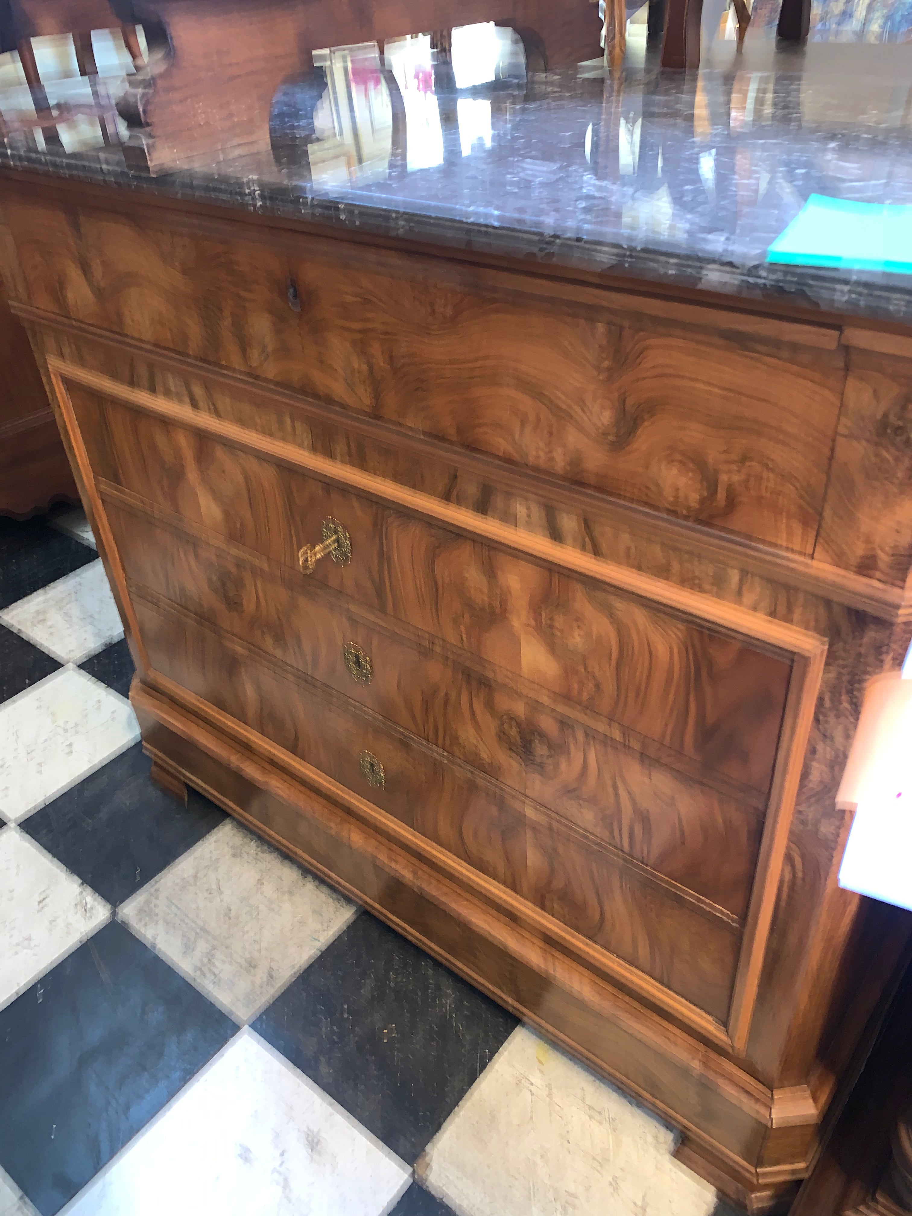 Napoleon II Style Walnut Marble Top Chest  c.1900