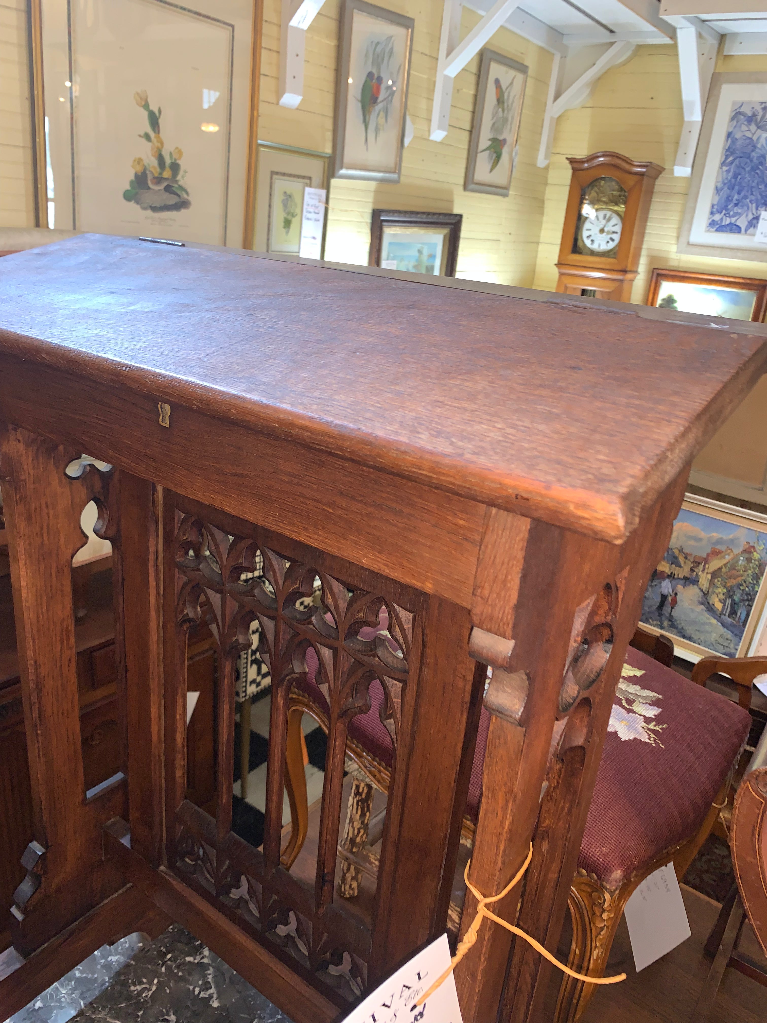 Gothic Carved Oak French Prayer Kneeler  c.1900