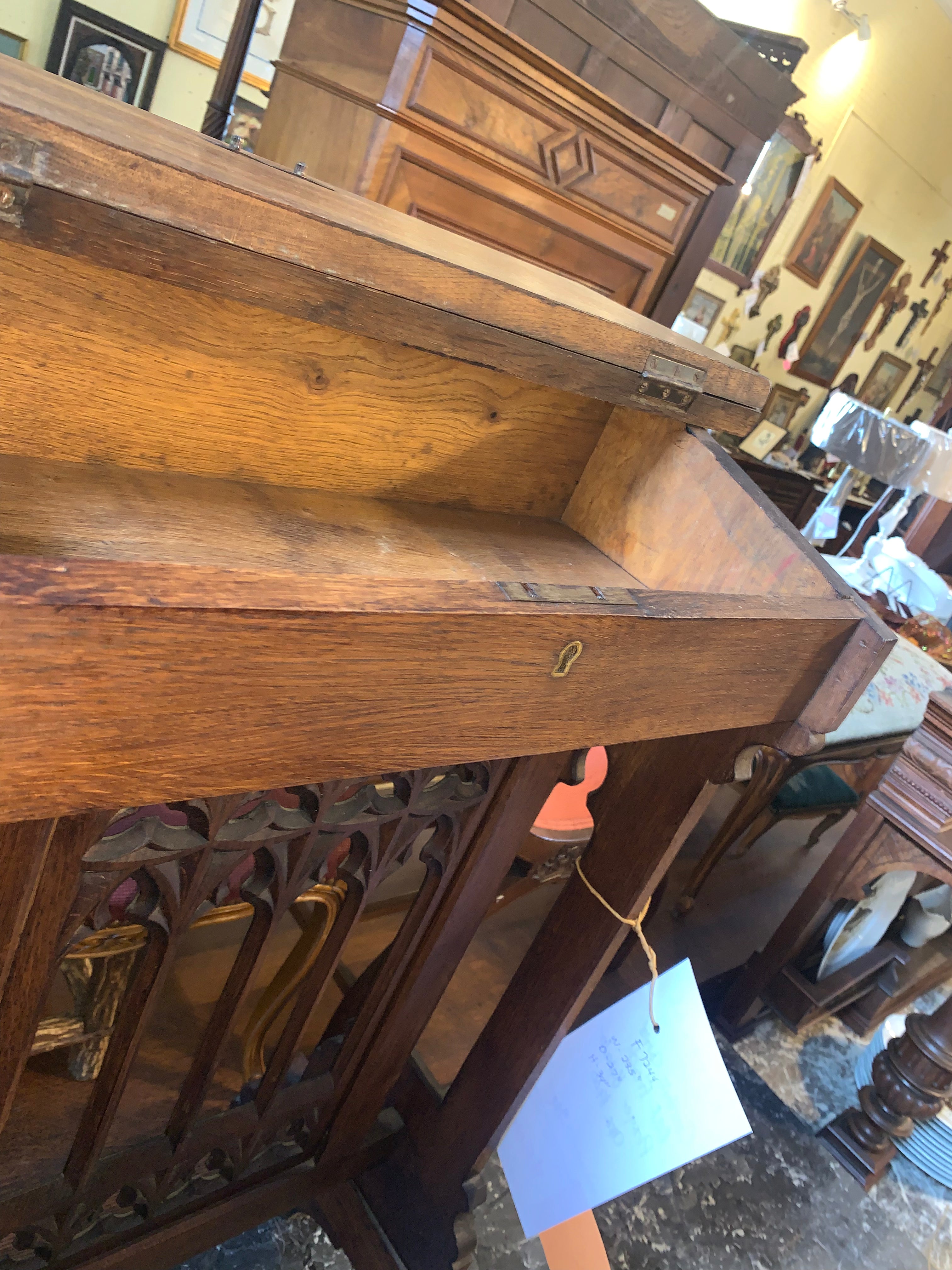 Gothic Carved Oak French Prayer Kneeler  c.1900