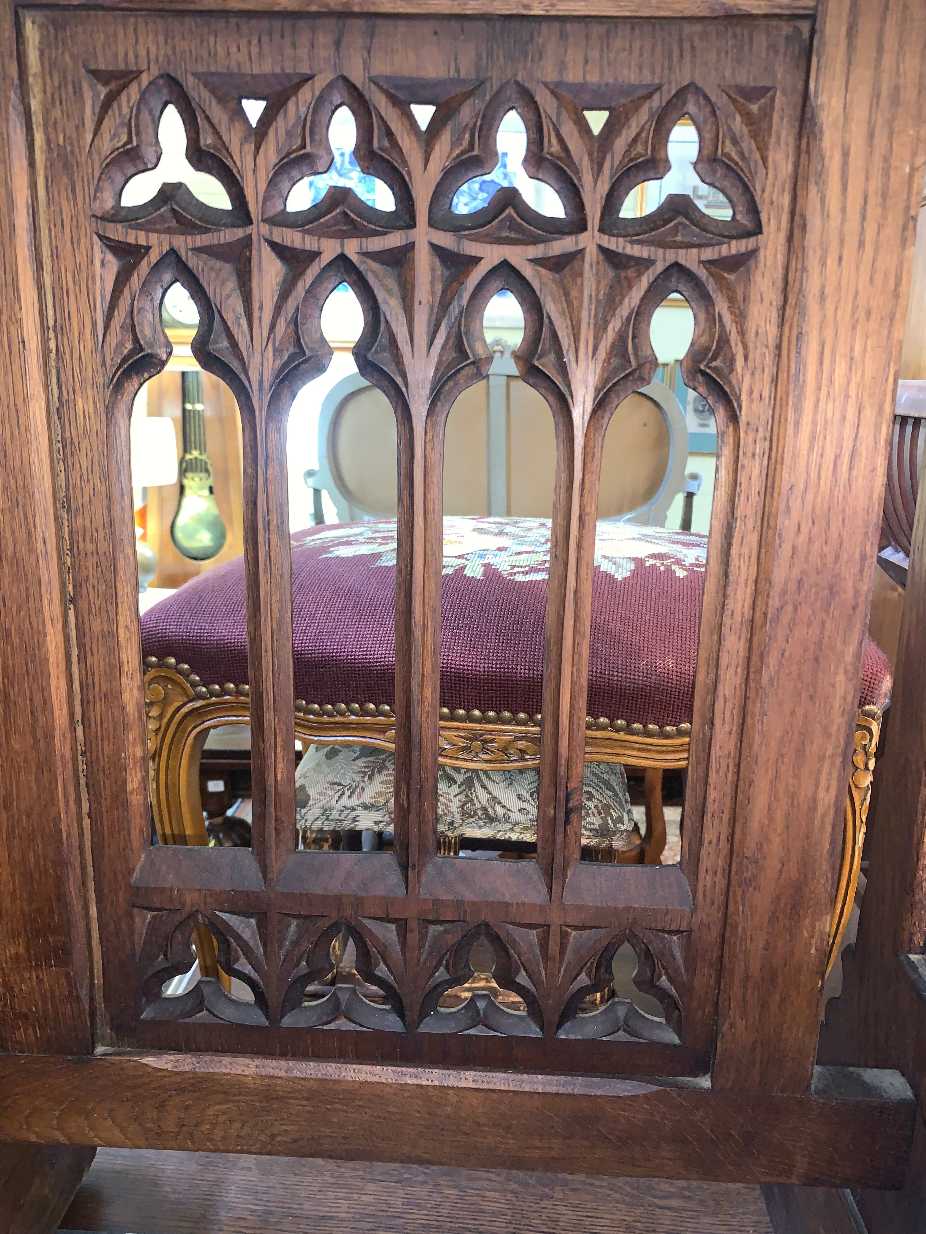 Gothic Carved Oak French Prayer Kneeler  c.1900
