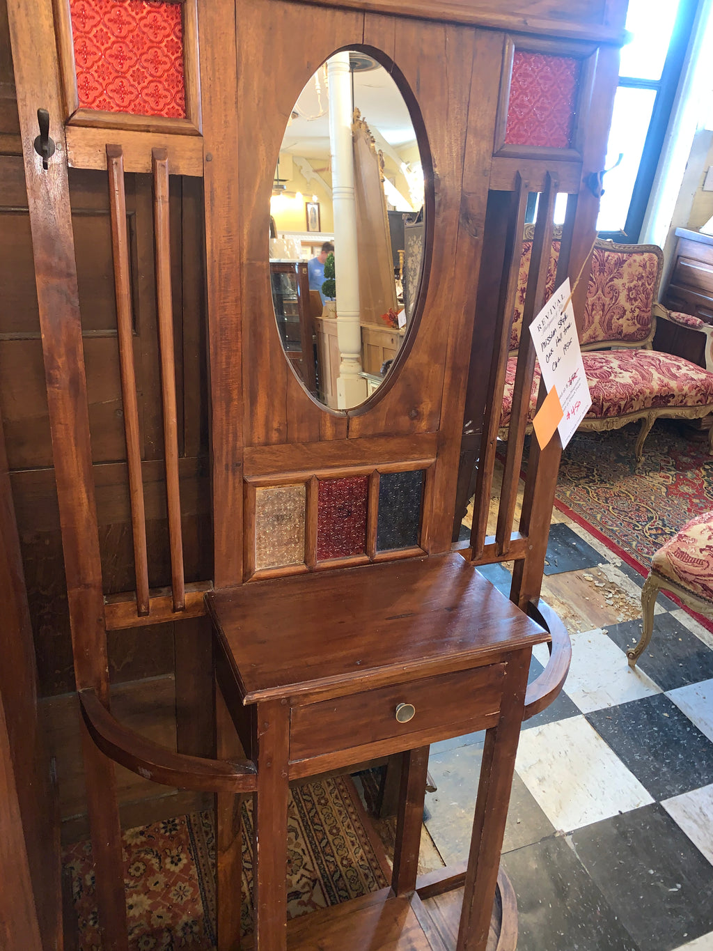 Mission Style Oak Hall Tree  c.1950s