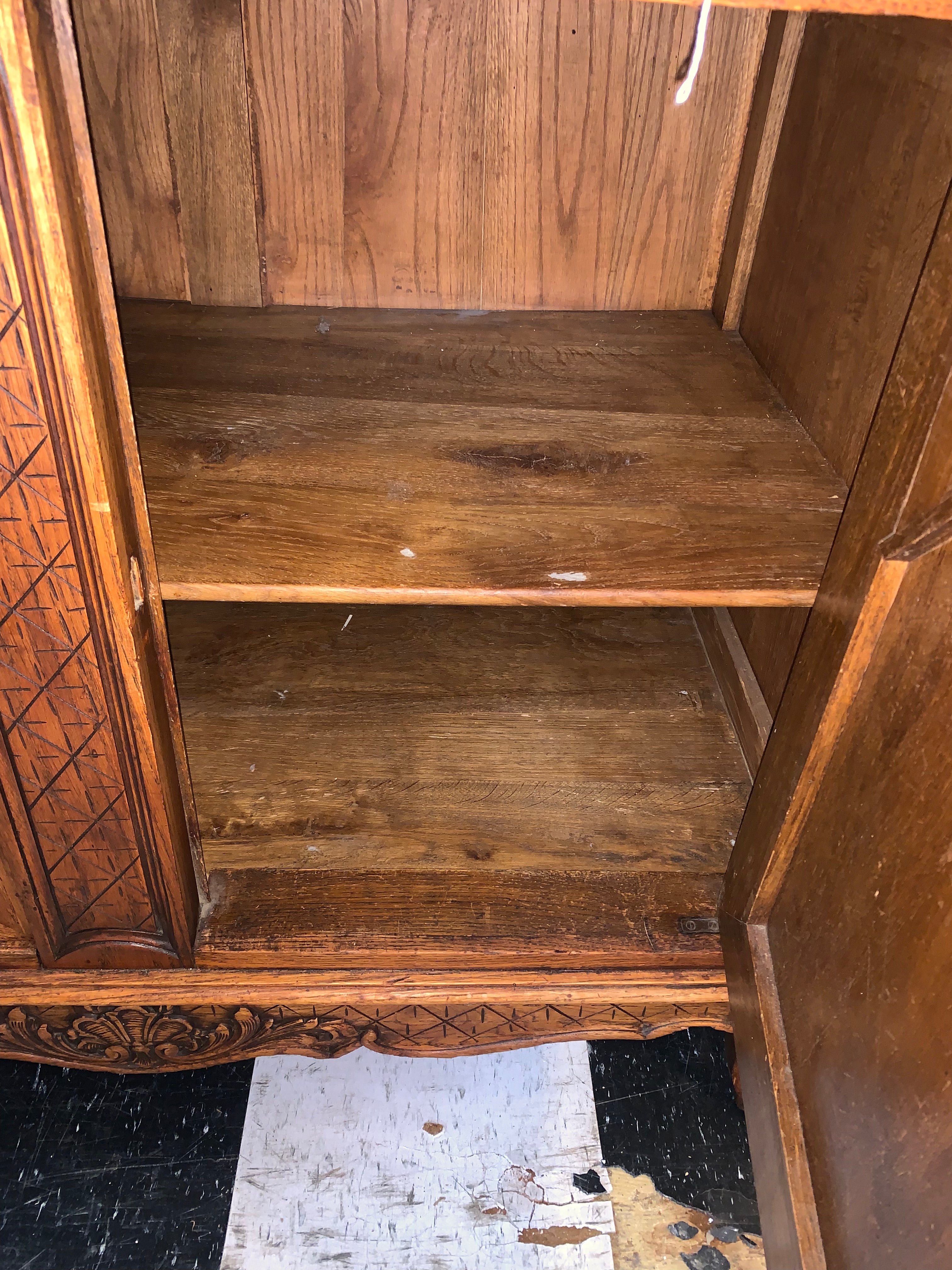 Louis XV Carved Oak French Marble Top Sideboard  c.1920s