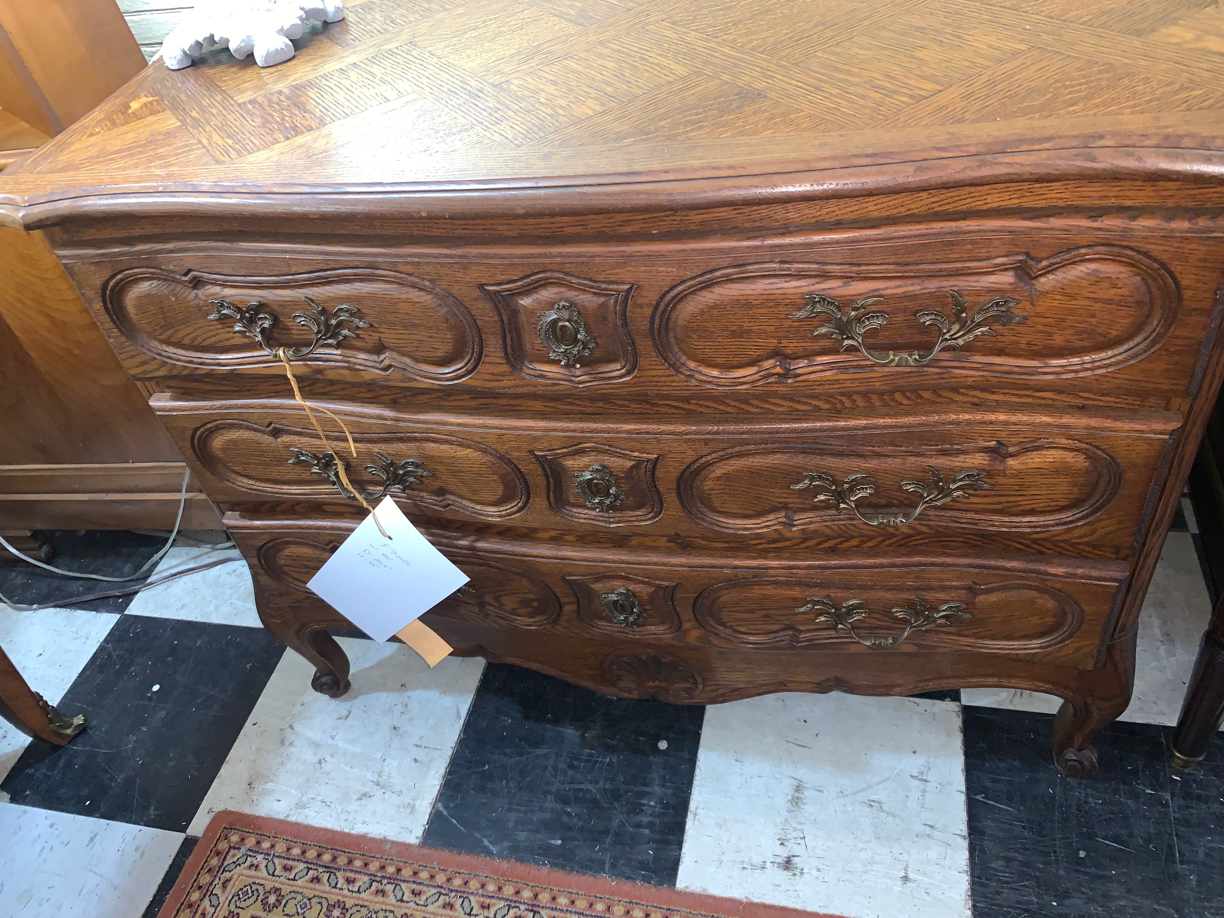 Louis XV Oak Parquet Top Chest Vintage  c.1940