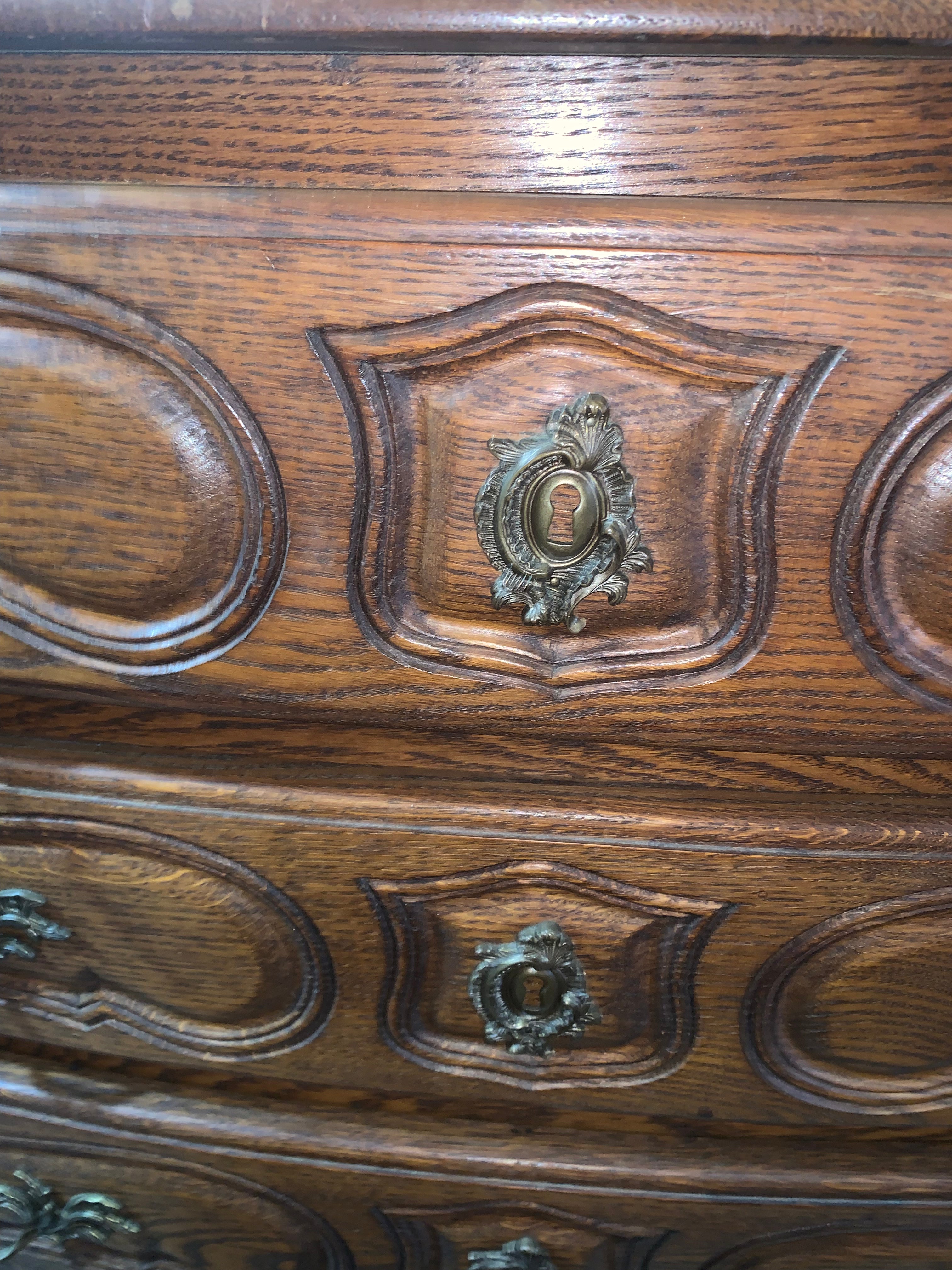 Louis XV Oak Parquet Top Chest Vintage  c.1940
