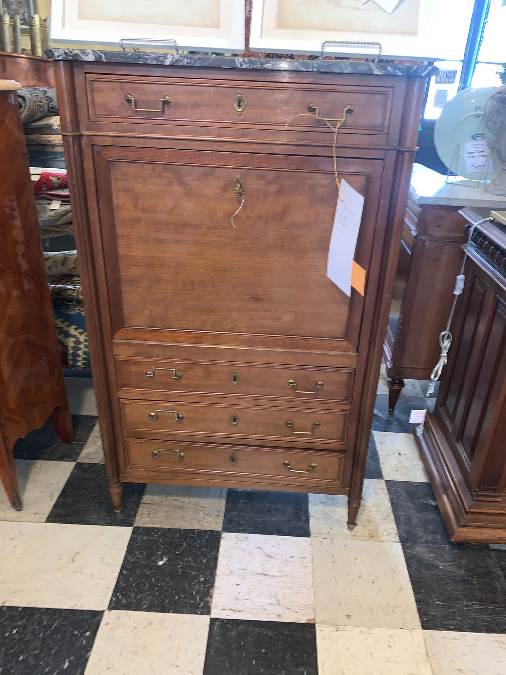 French Secretary Abattant Drop Front Desk in Walnut  c.1920